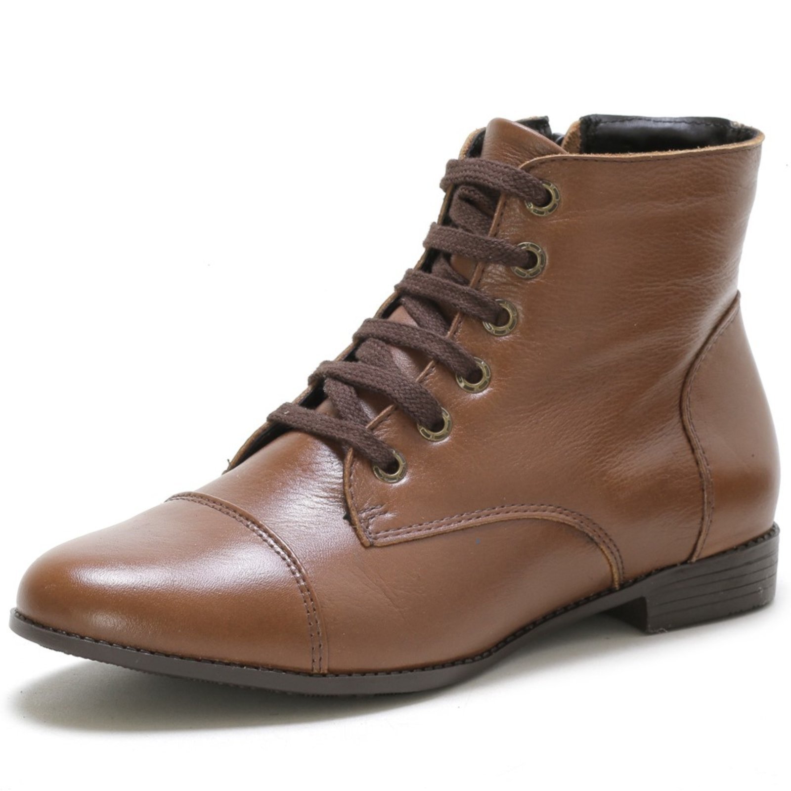 Bota Cano Curto Feminina em Couro Conhaque Kuento Shoes