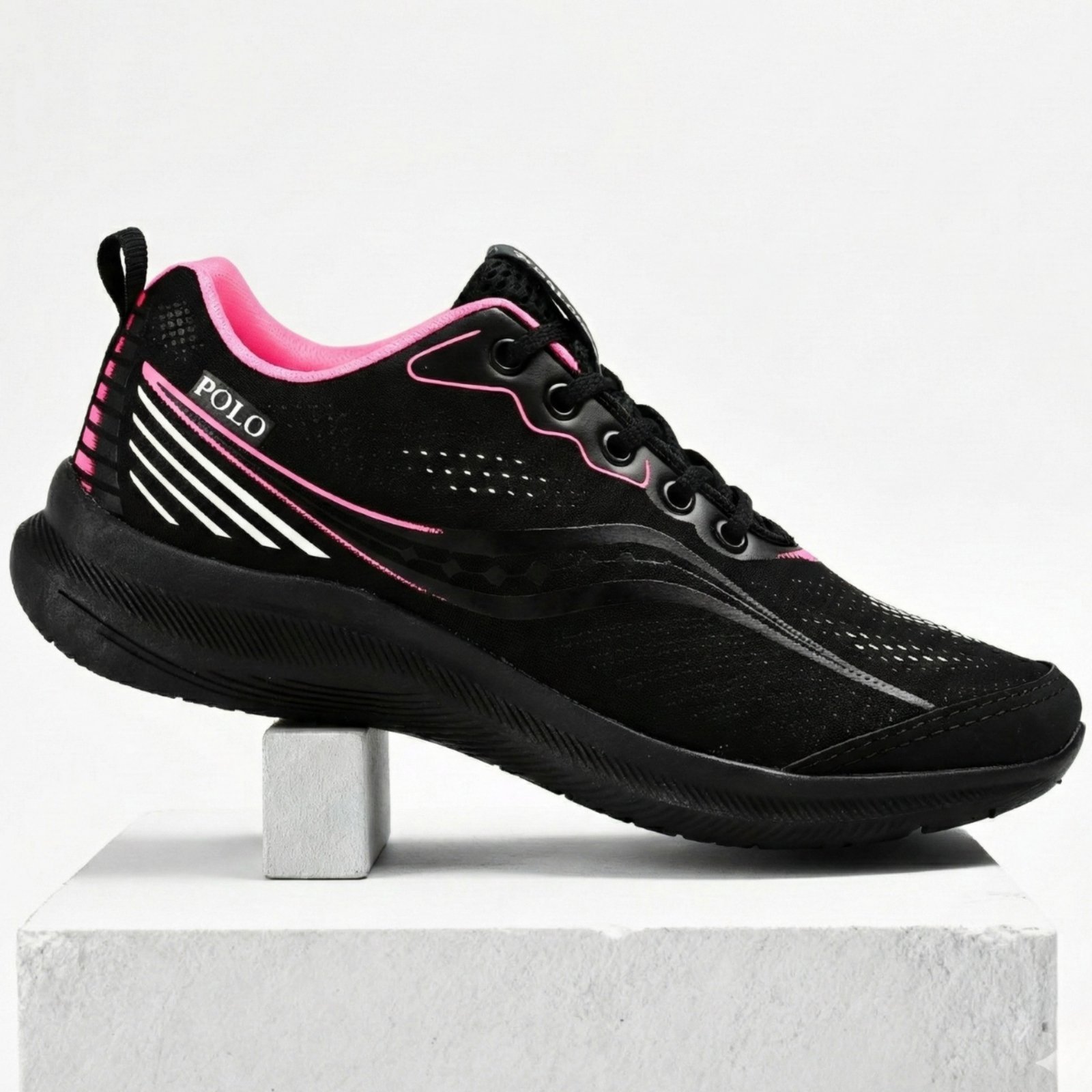 Tênis Feminino Polo Running Academia Caminhada Preto Pink