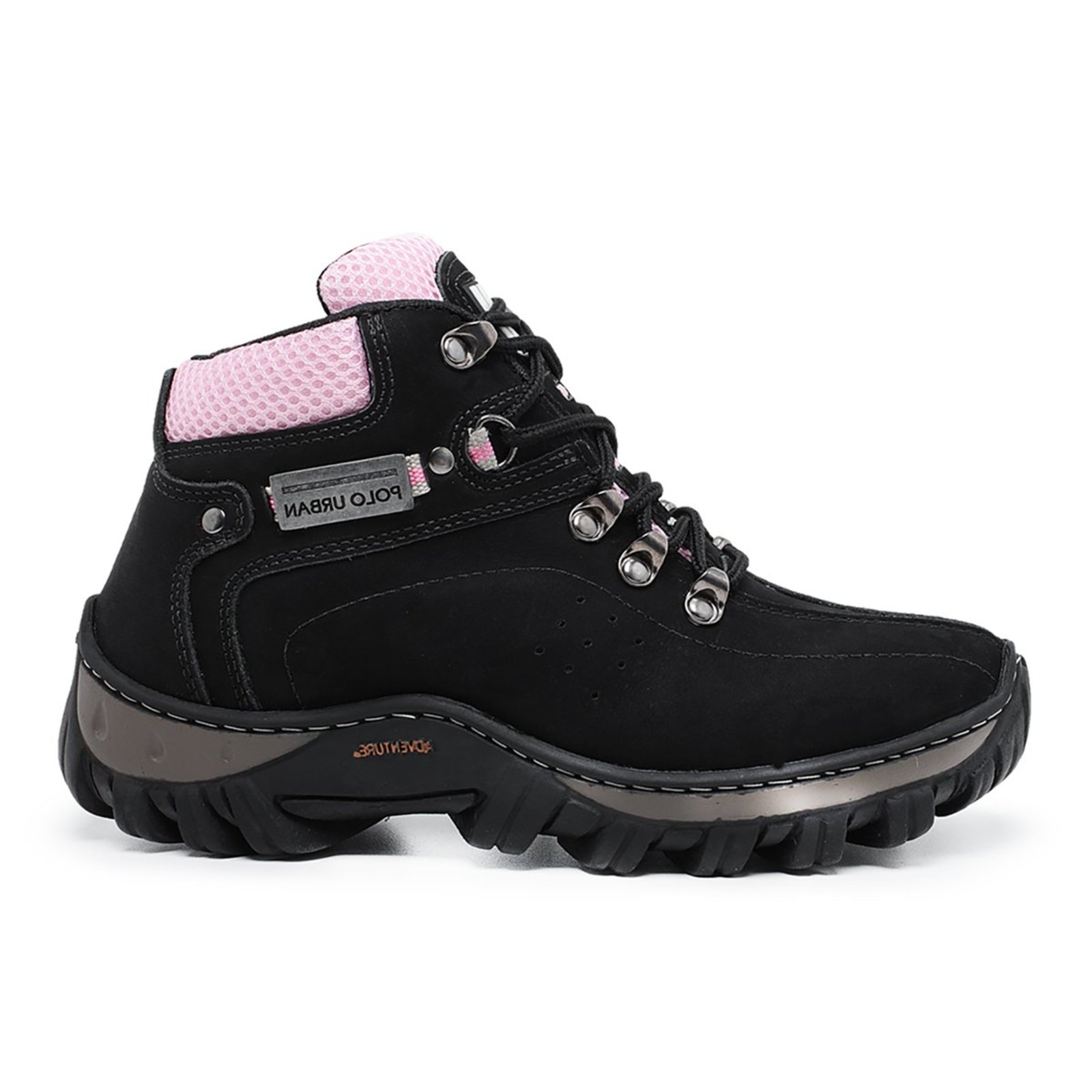 Bota Coturno Miuzzi Adventure Robusta Rígida Para Trilha Preto E Rosa