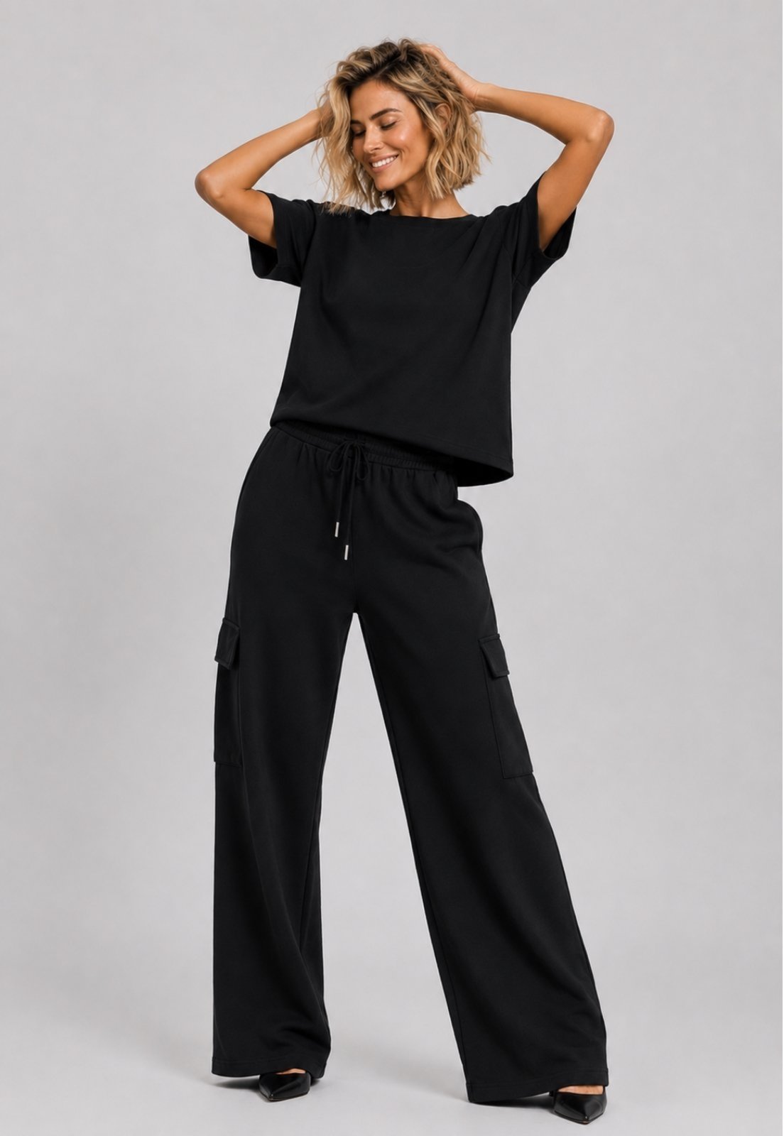 Conjunto de Moletinho Premium Oversized com Wide Leg Salvatore Preto