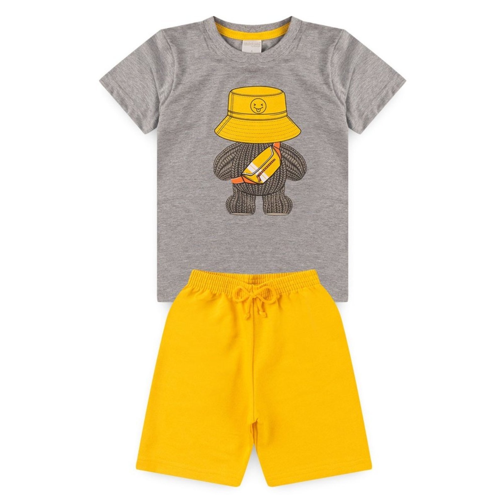Vista 3 Infantil - Conjunto Verão Menino Mescla Camiseta E Bermuda Urso Molekada cinza Molekada cinza