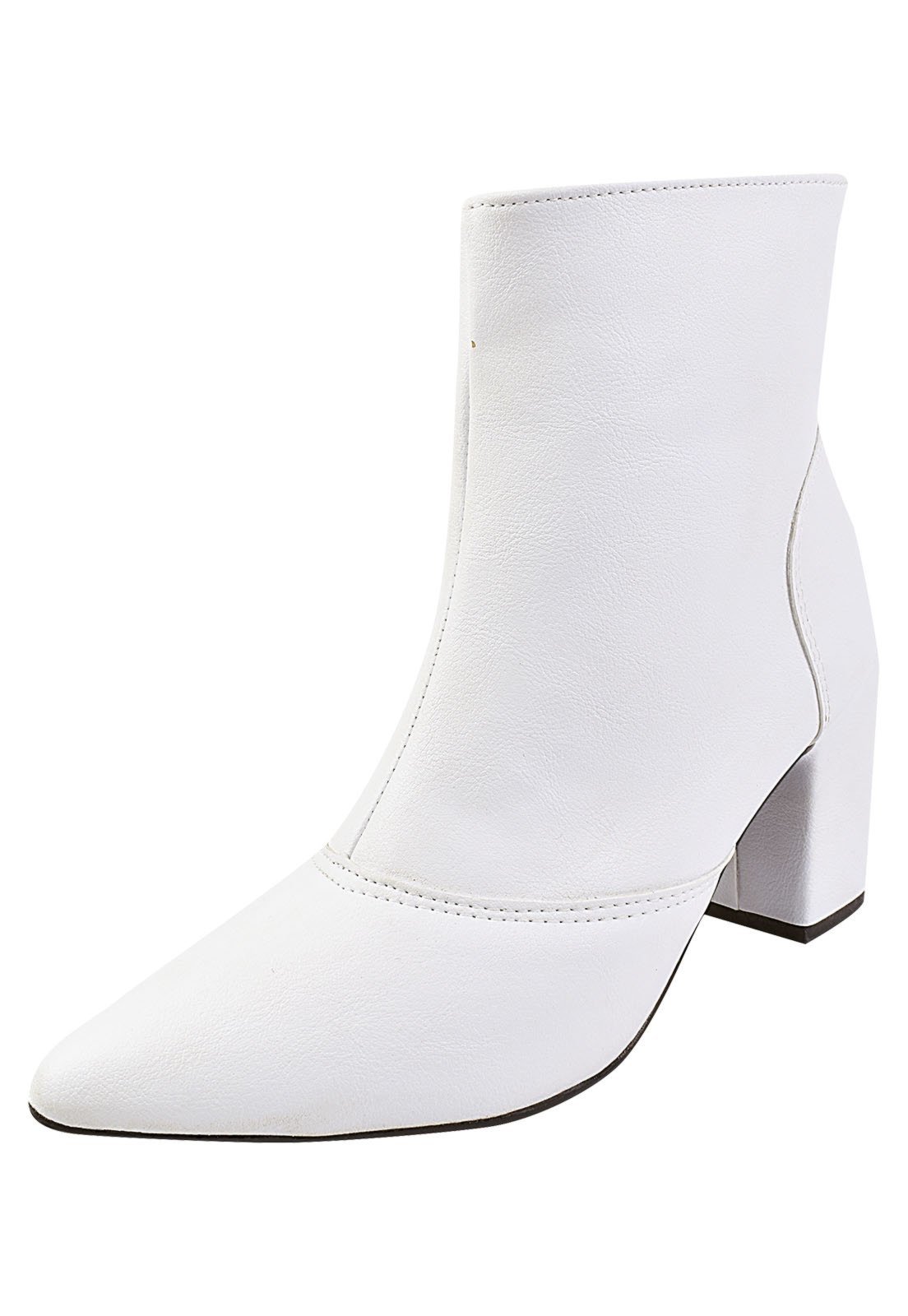Bota Cano Curto Rosa Chic Calçados Bico Fino Salto Alto Zíper Feminino Branco