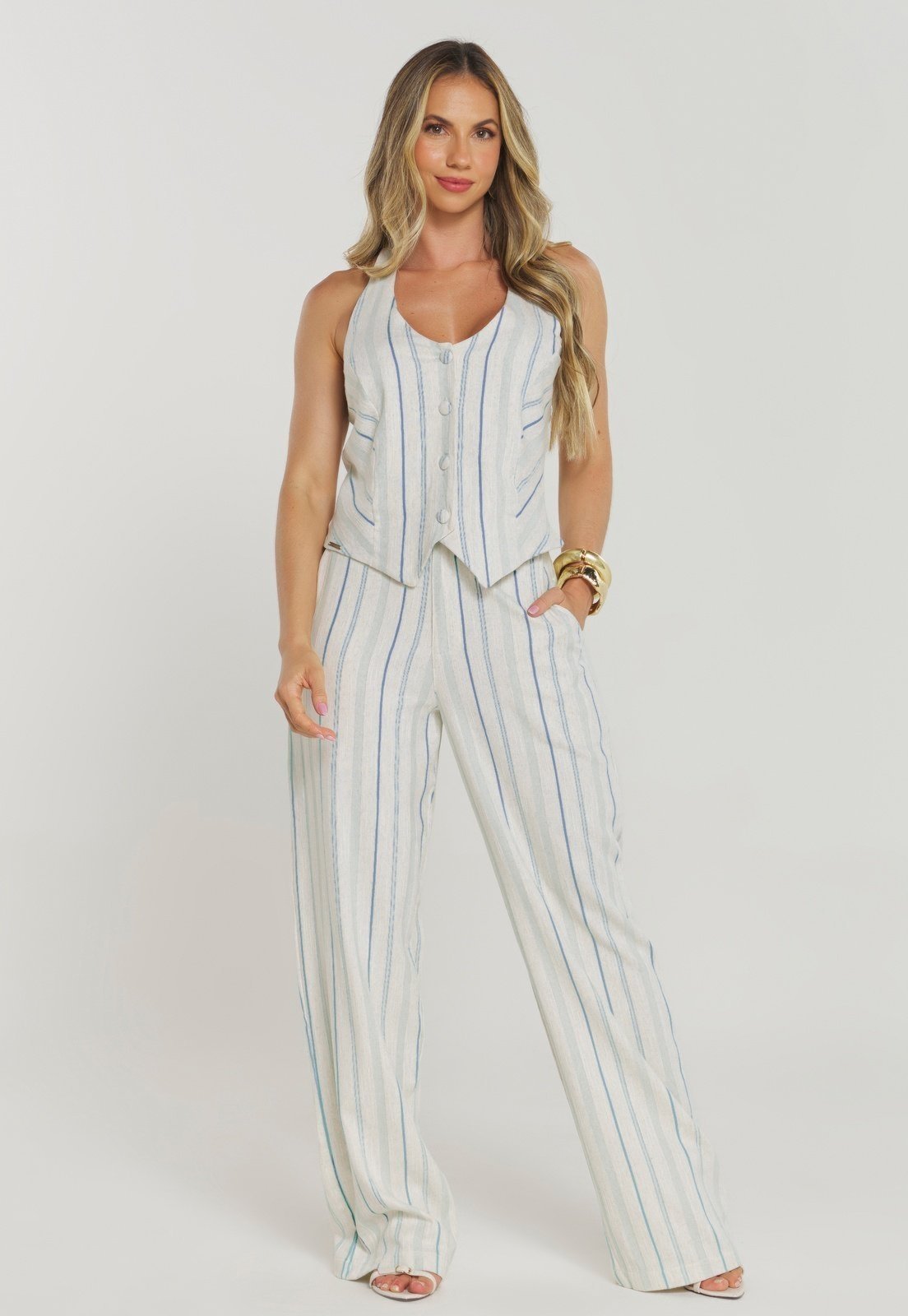 Calça Rudély Listrada Azul Marinho