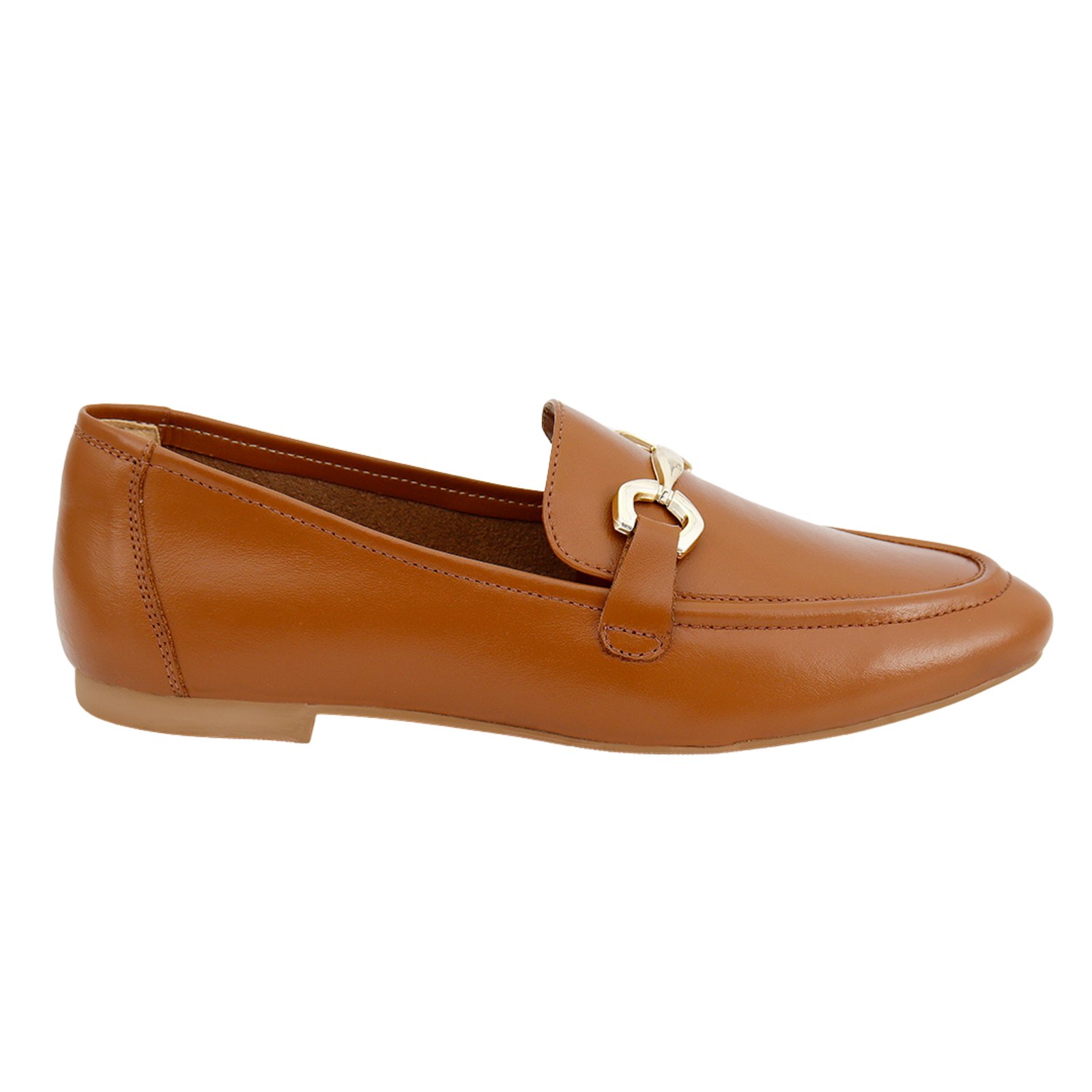 Sapato Mocassim Loafer Amarena Couro Caramelo Gravata Metal Classico