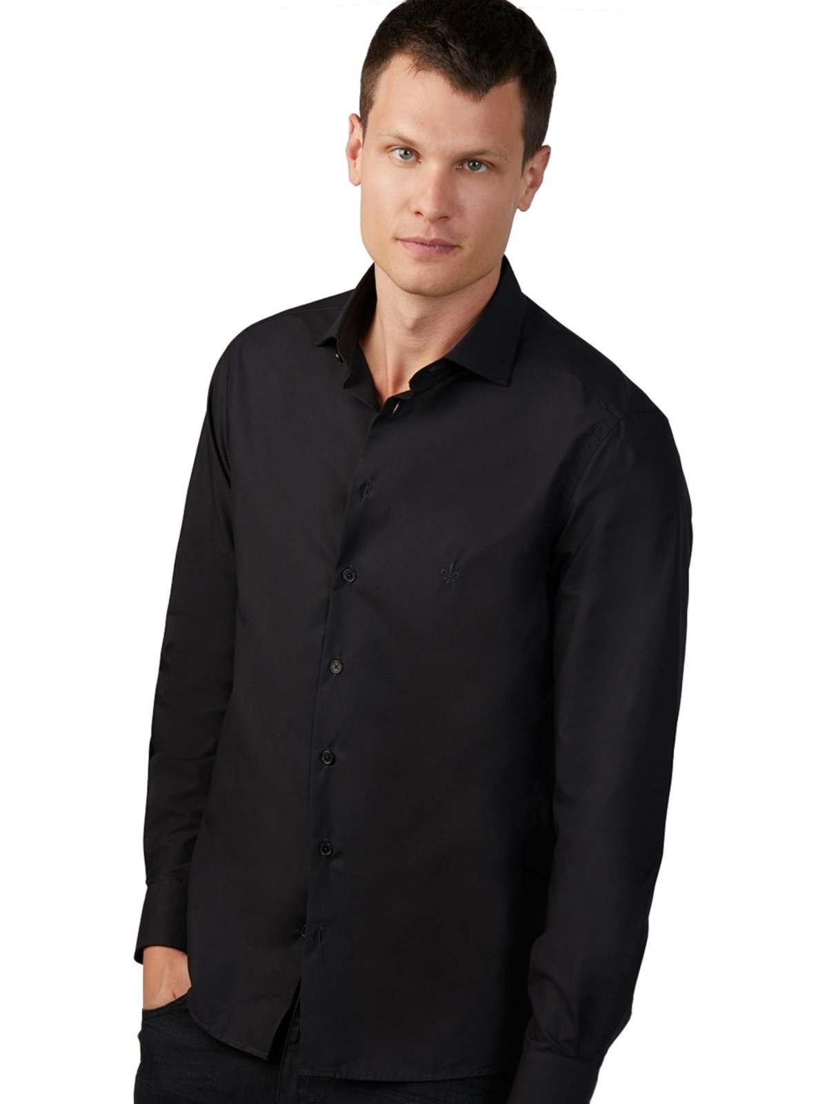 Camisa Dudalina Masculina Slim Tricoline Lisa Stretch Preta