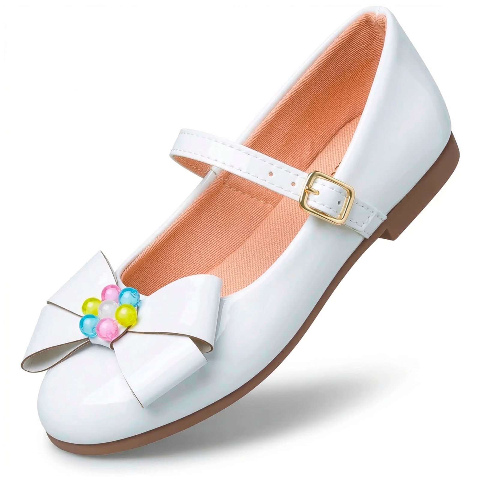 Infantil - Sapatilha Feminina Sapato Social Branco Menina Laço Colorido