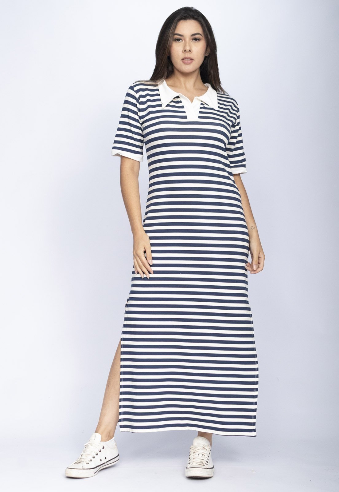 Vestido CabanaFree Midi Polo Mnaga Curta Navy