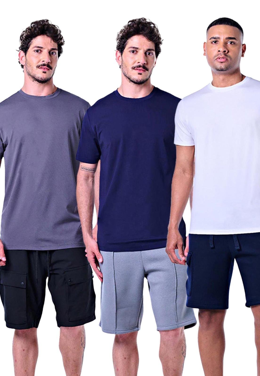 Kit 3 Camisetas Masculinas Básicas Branco