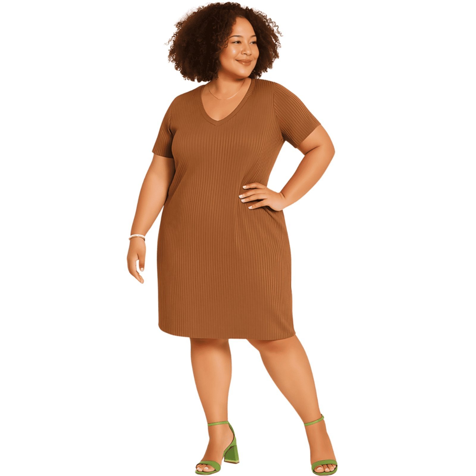 Vista 3 Vestido Plus Size Canelado Lunender bege Lunender bege
