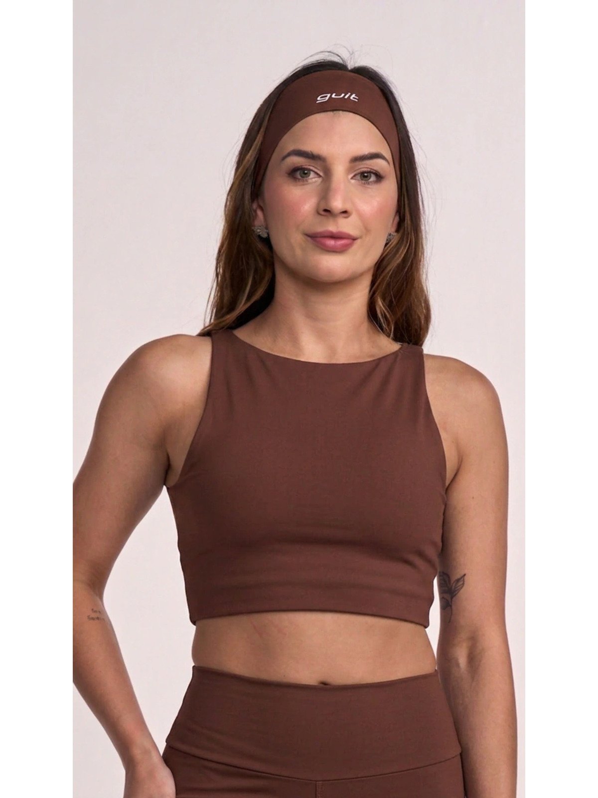 Top Fitness Feminino Regata Marrom com Sustentação para Academia Treino e Yoga Gult Soft Energy