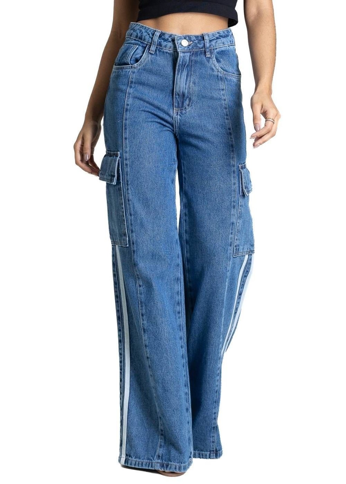 Calça Jeans Sawary Wide Leg Listras - 283185 - Azul - Sawary