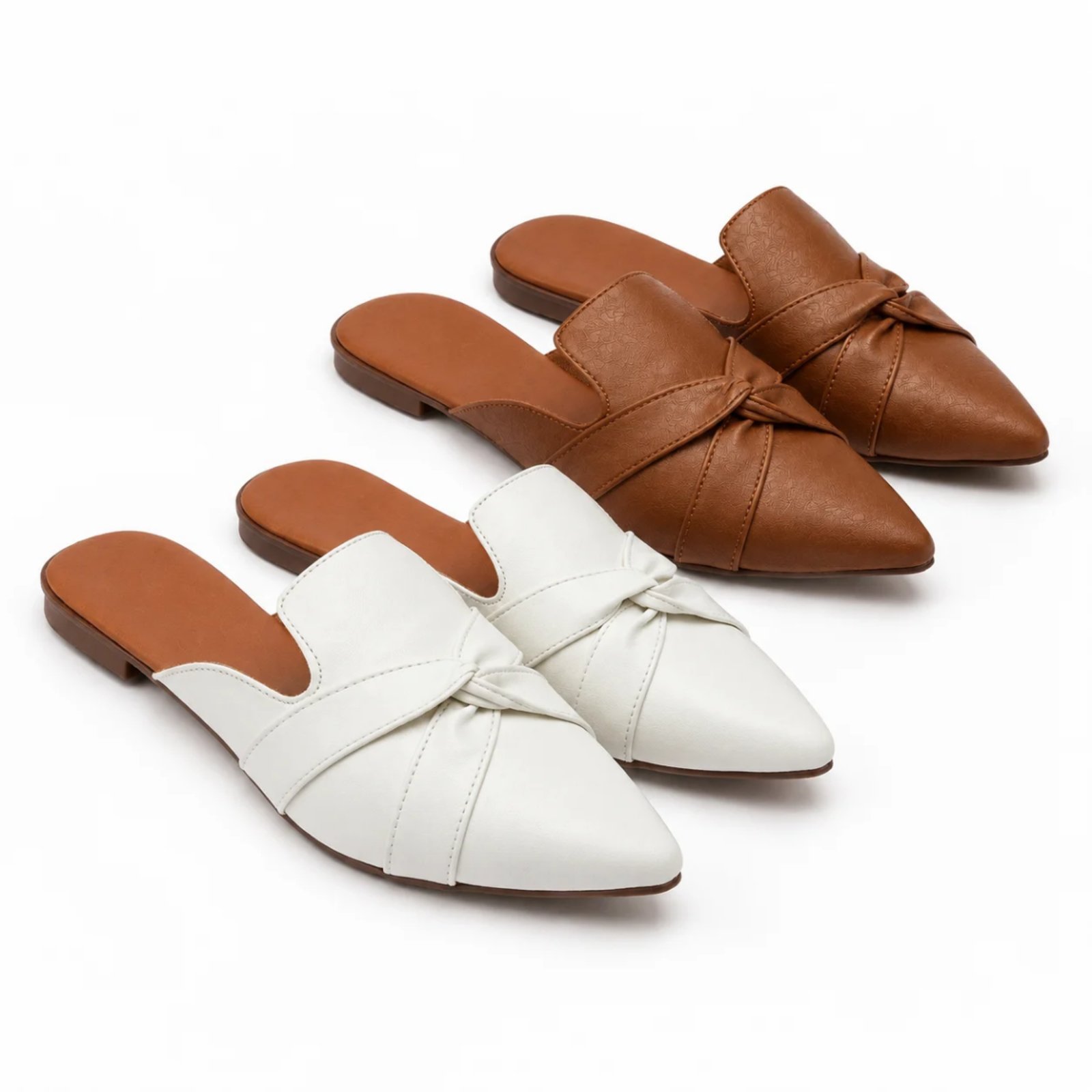 Kit Dois Pares Mule Bico Fino Feminino Casual Confortável Leve Fácil de Calçar