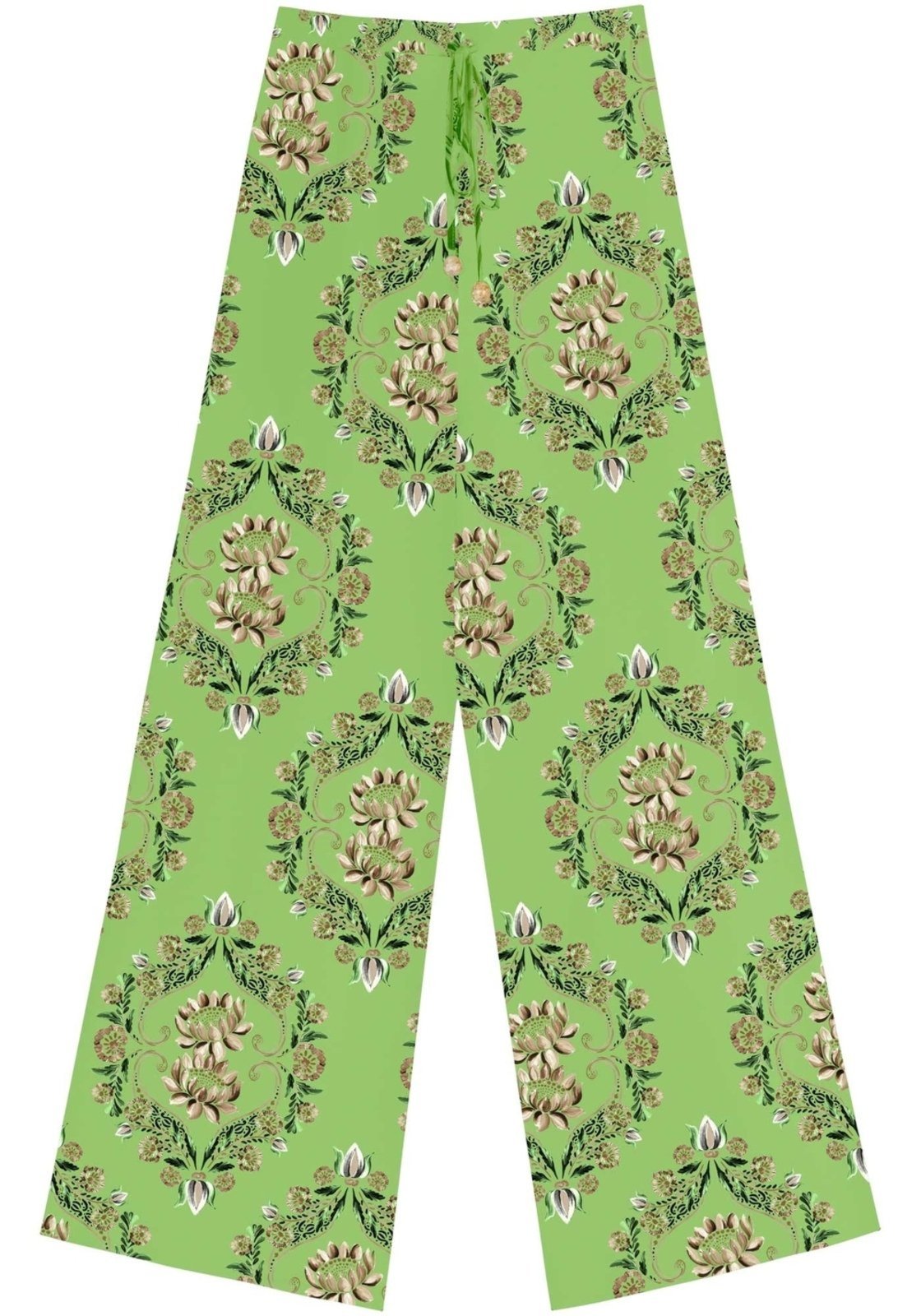 Calça Pantalona Estampada De Cintura Alta Com Cordão No Cós