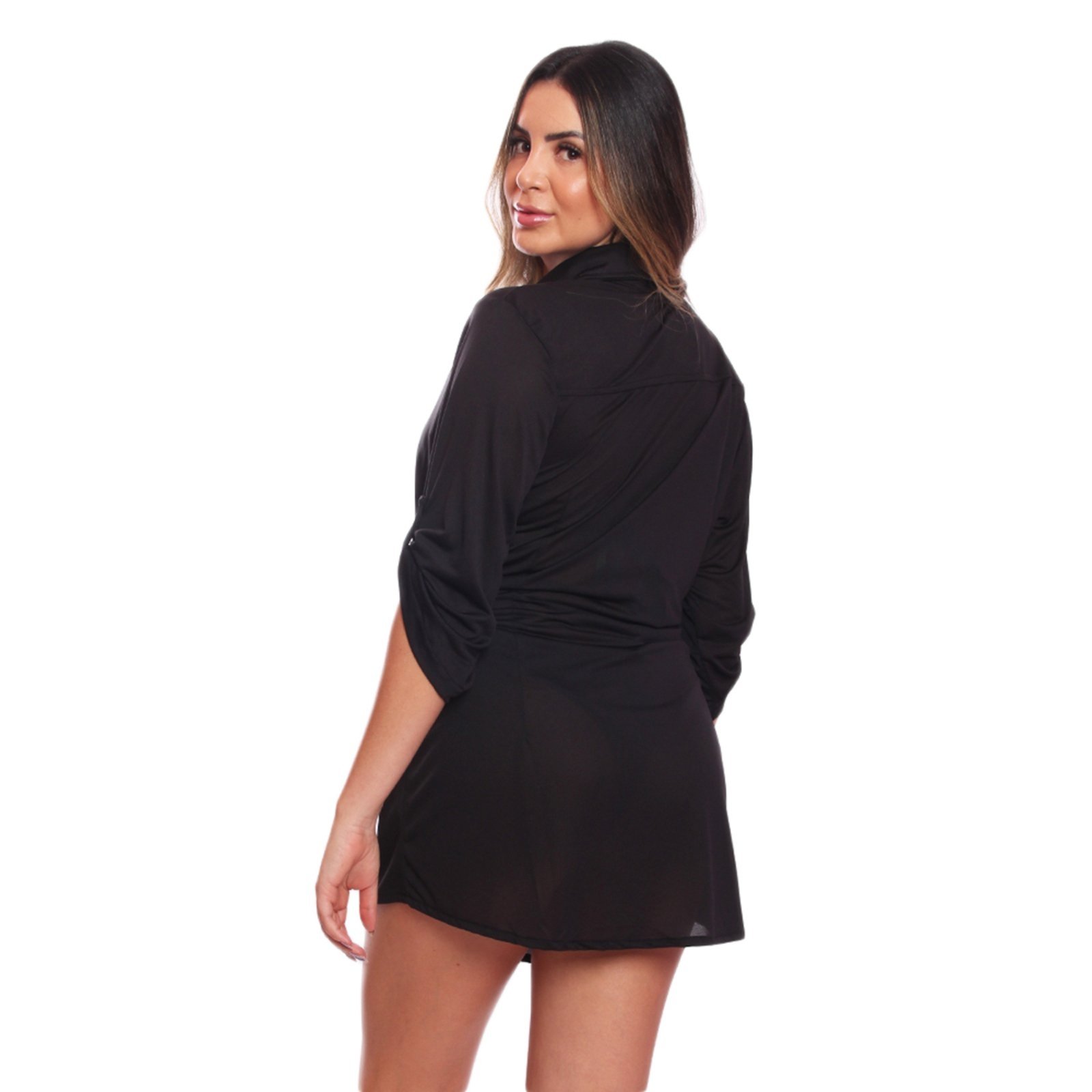 Vista 3 Saída Praia Piscina Chemise Camisão Feminino Cinto Botão Vih Triny branco Vih Triny branco