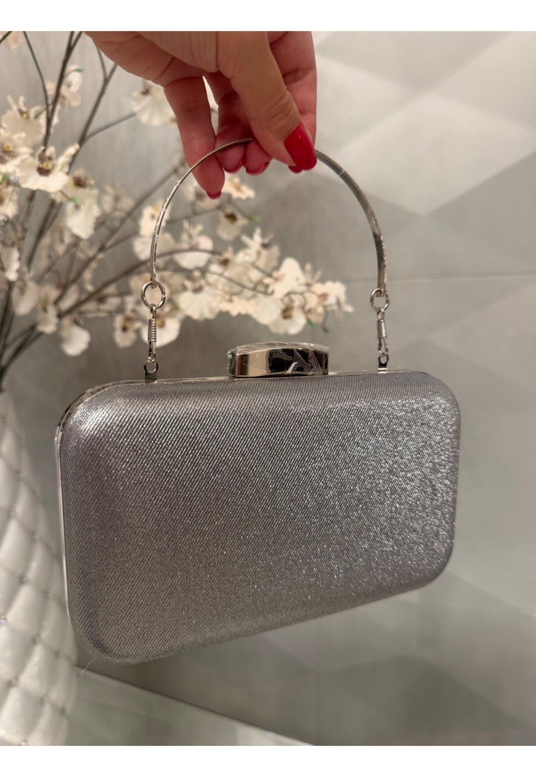 Clutch retangular BRILHO PRATA VELHO