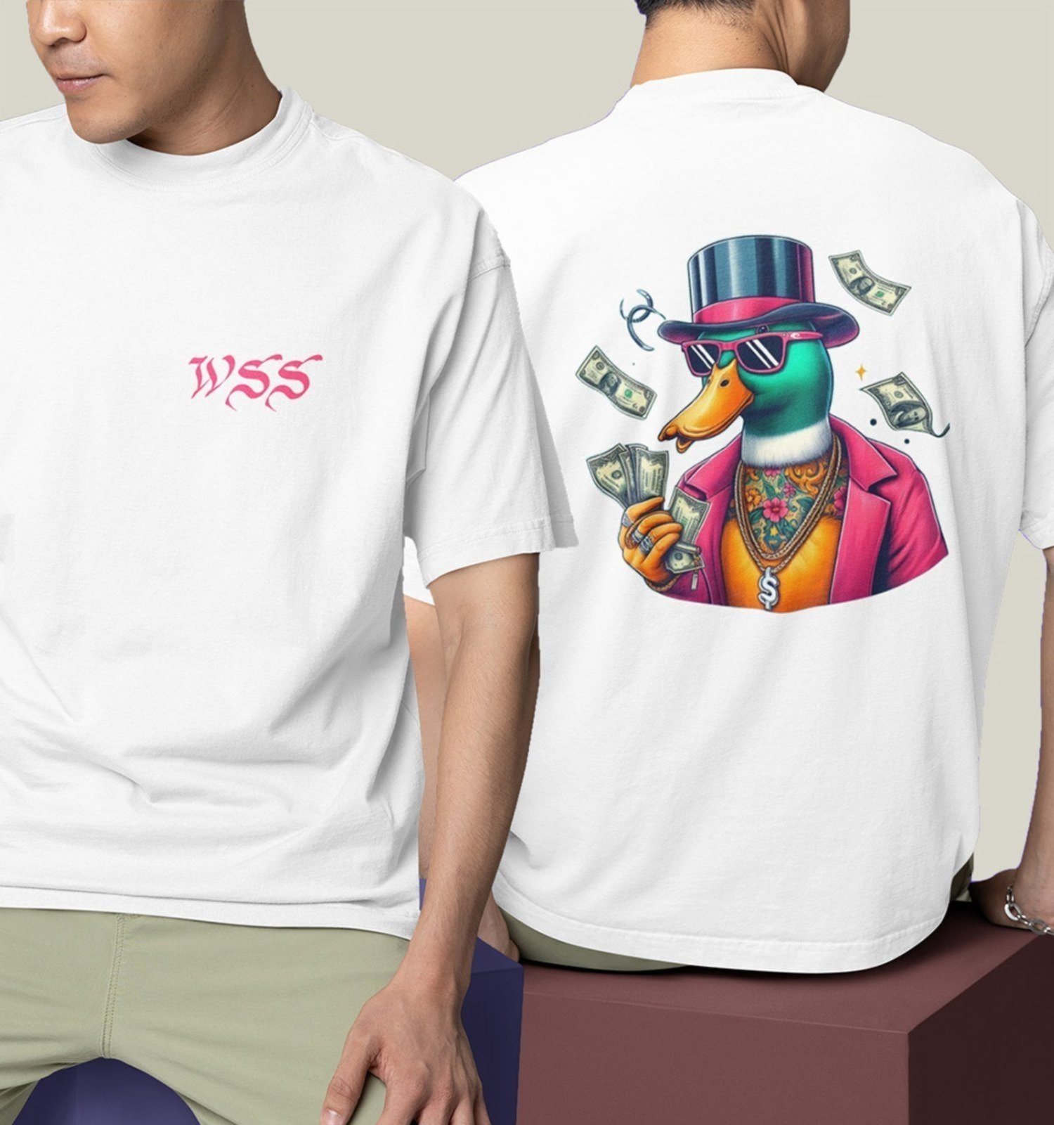 Camiseta Oversized Masculina Branca Algodão Prime WSS Dollar Duck Branco
