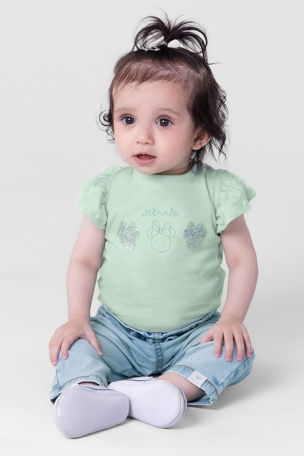 Vista 2 Infantil - Blusa menina Minnie Mouse em malha Brandili verde Brandili verde