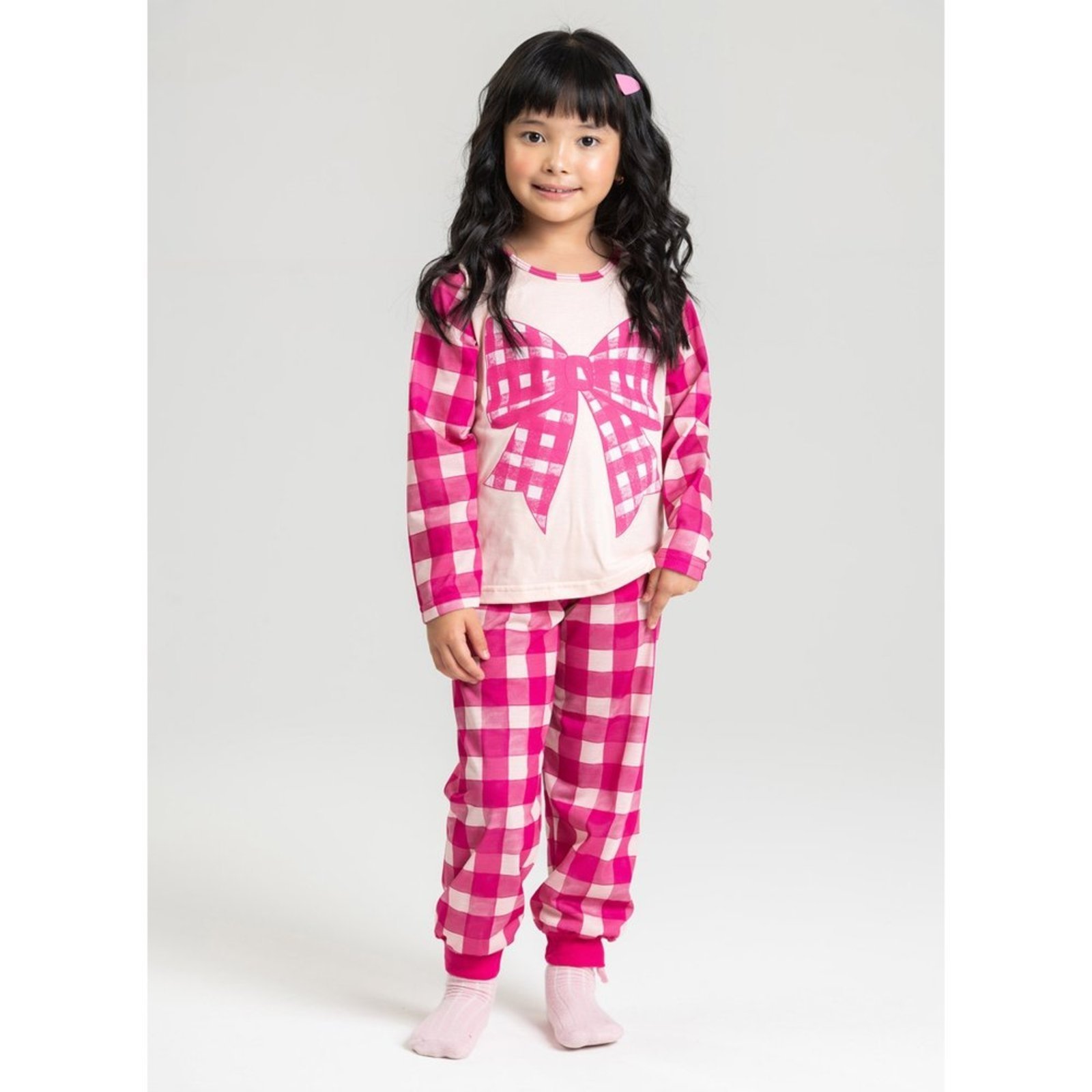Pijama Longo Menina Pérola Laço Xadrez