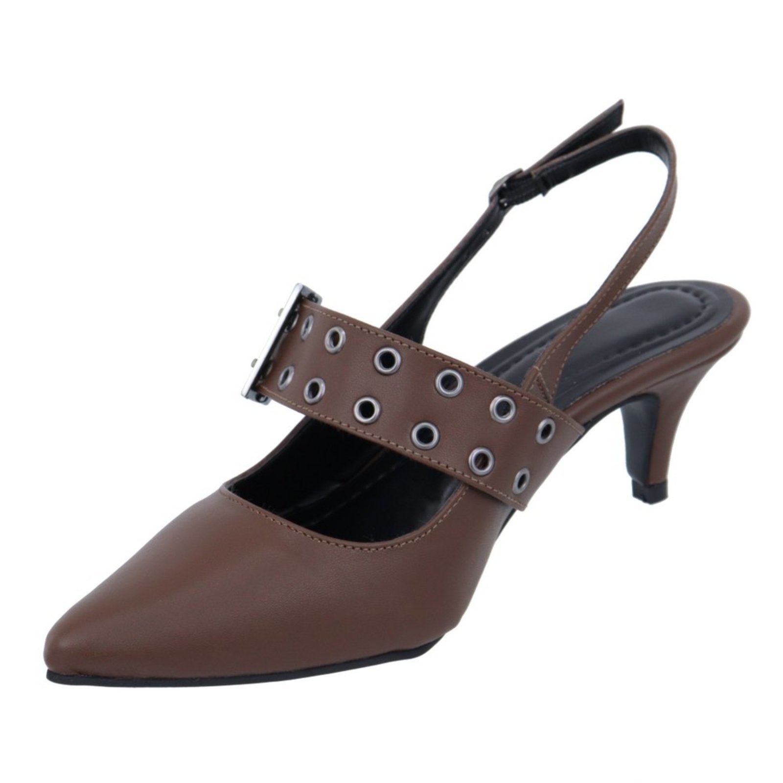 Sapato Social Scarpin Feminino Salto Baixo Fino fivela Napa Cacau 6022