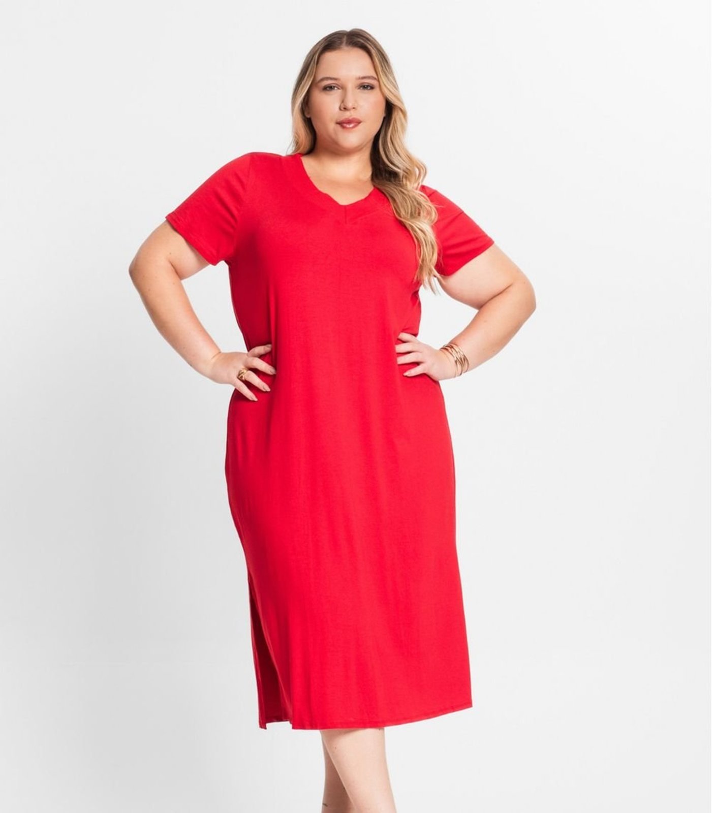 Vestido Midi Feminino Com Decote Em V Secret Glam Vermelho
