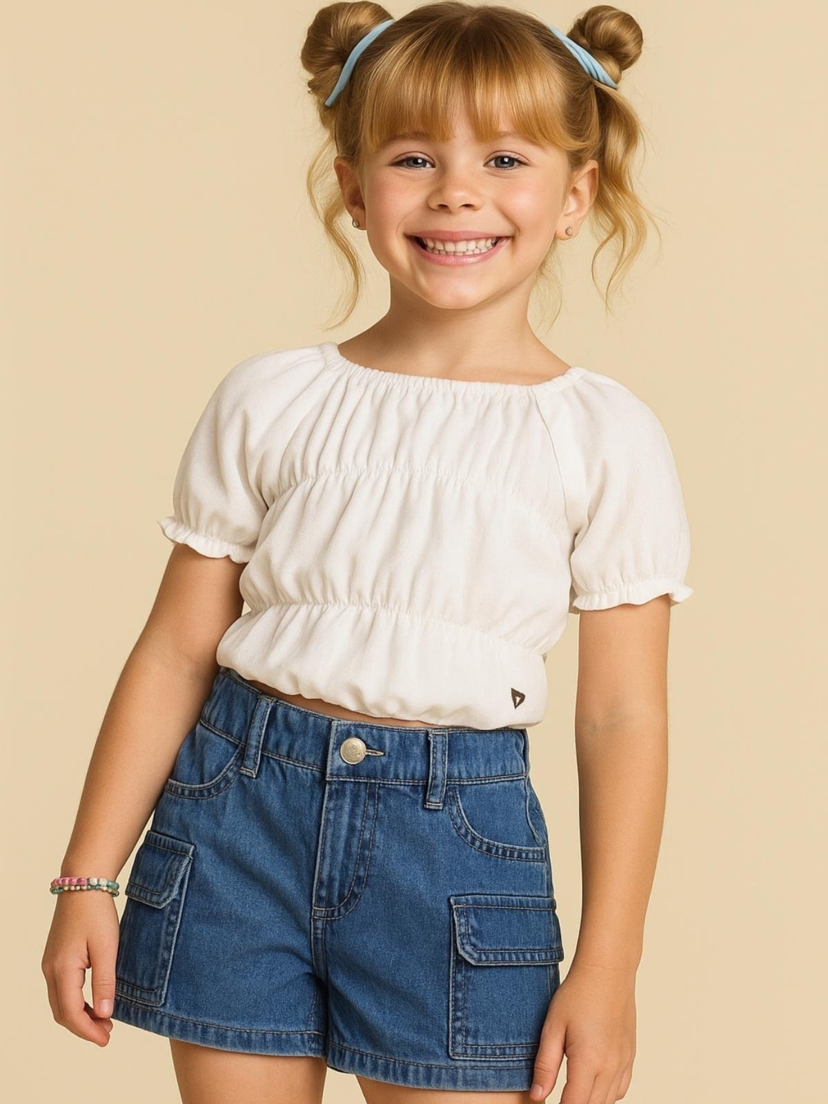 Infantil – Shorts Jeans Cargo Azul Feminino