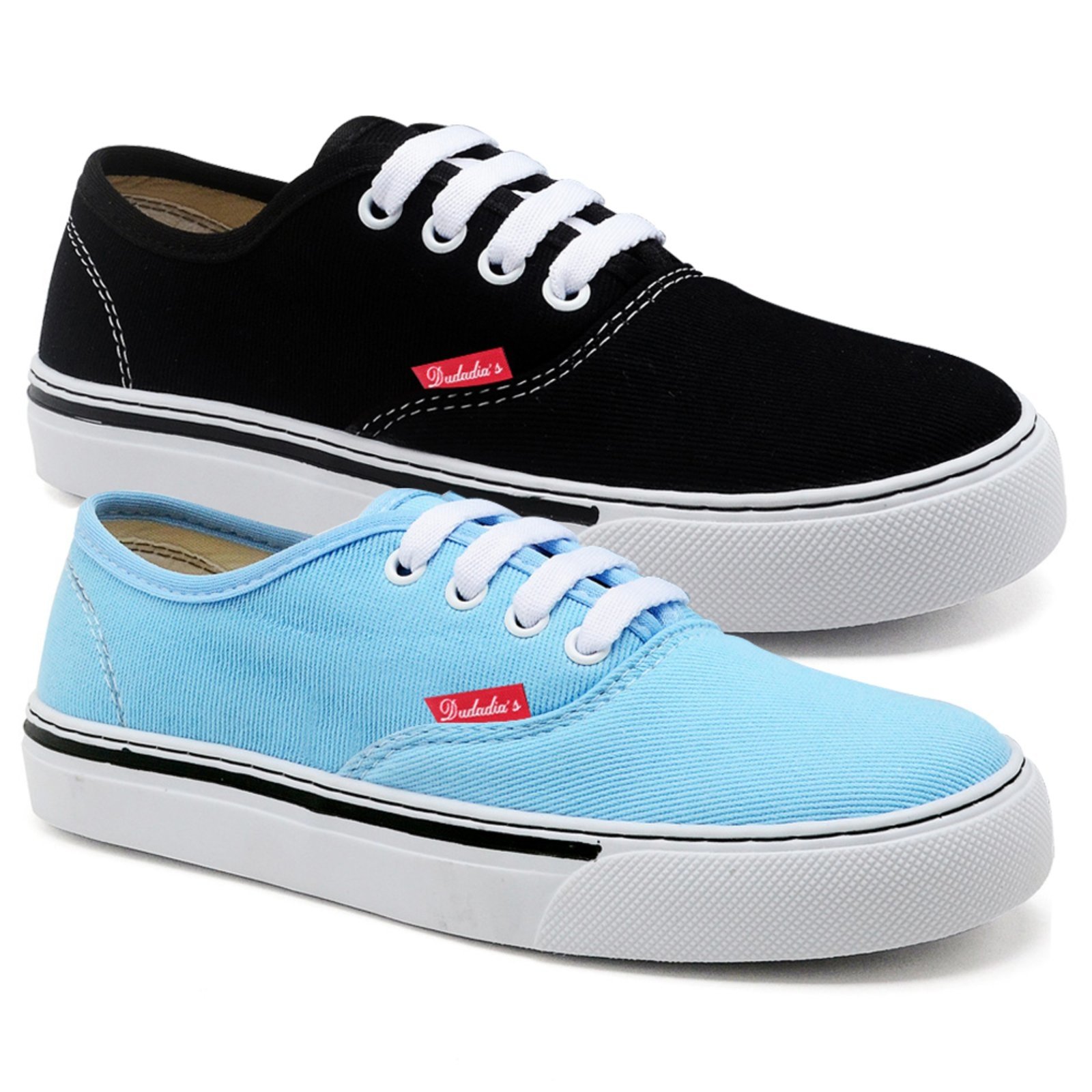 Tenis Feminino Casual Kit 2 Pares Leve em Lona Preto e Azul