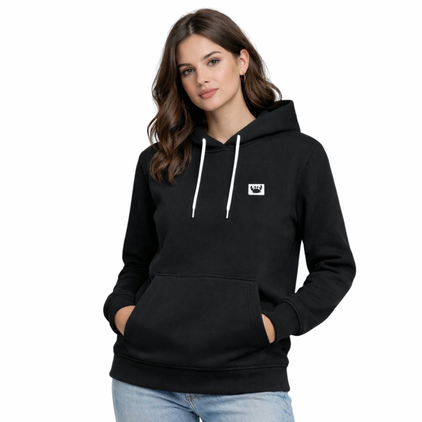 Vista 2 Blusa de Frio Moletom Liso Colorido Feminino Relaxado Com Capuz E Bolso Canguru branco Relaxado branco