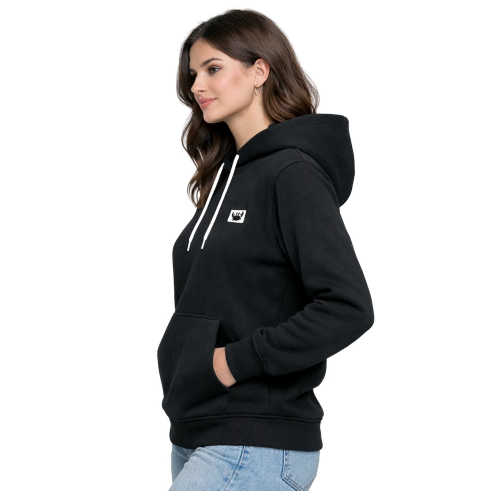 Vista 3 Blusa de Frio Moletom Liso Colorido Feminino Relaxado Com Capuz E Bolso Canguru branco Relaxado branco