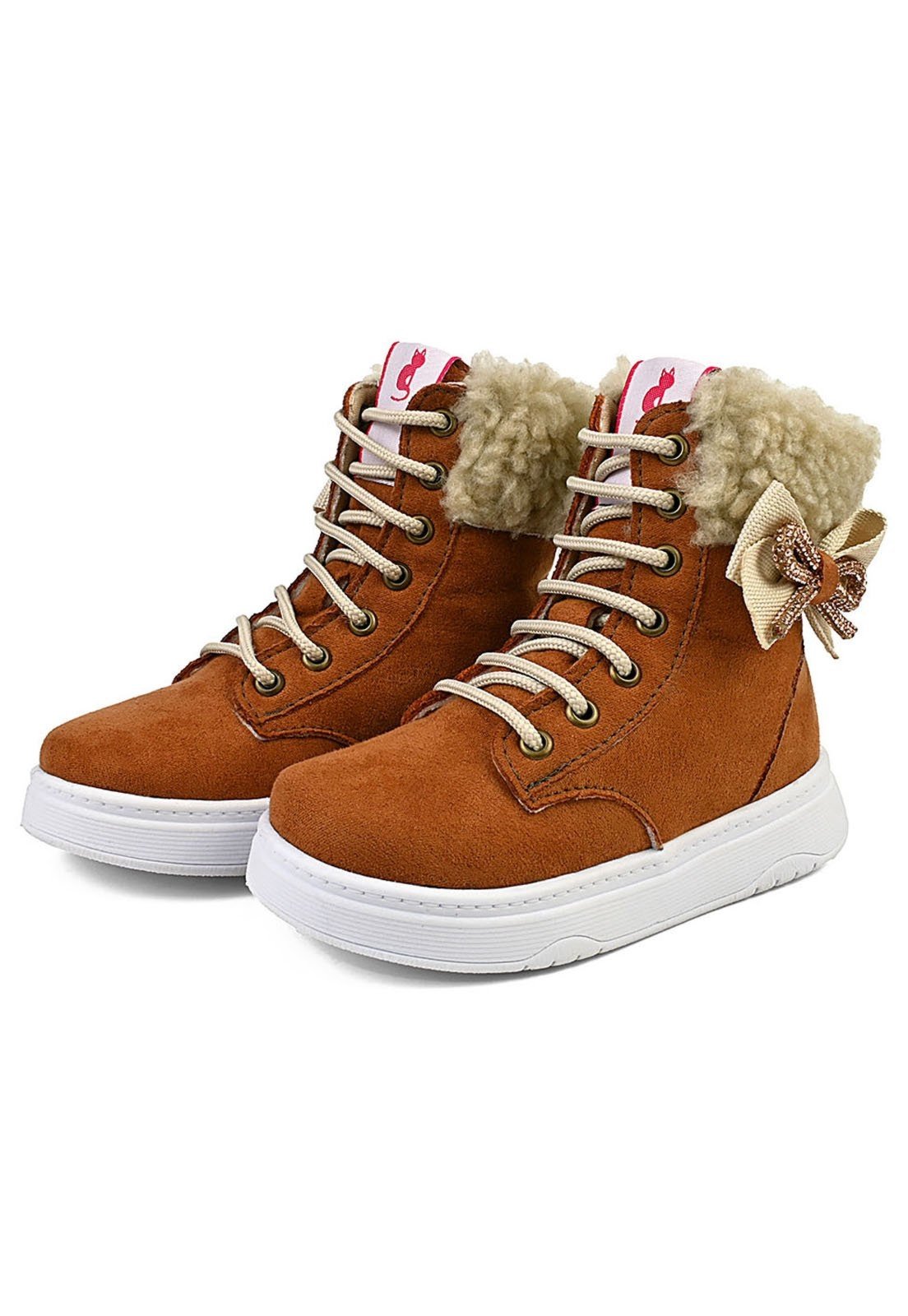 Infantil - Botinha Inverno Cano Alto Menina Confortável Com Laço Caramelo