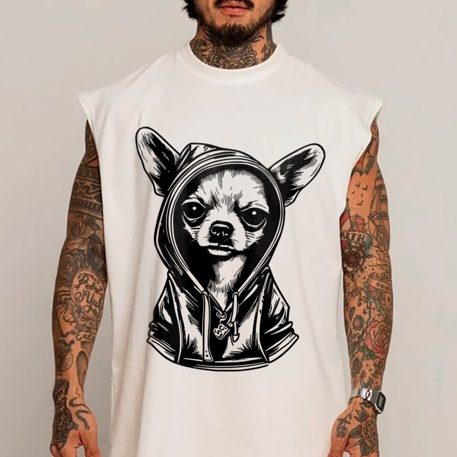 Camiseta Regata Machão Cachorro Estiloso Streetwear Urbano Branco