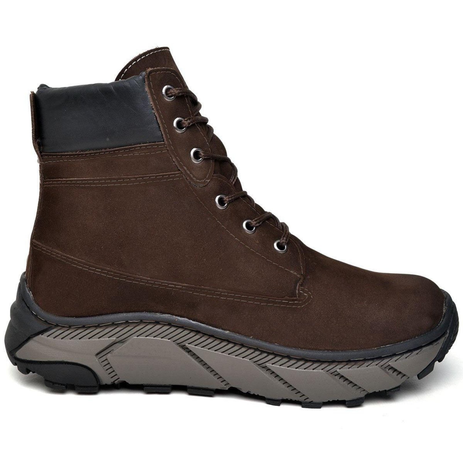 Bota Masculina Em Couro Solado Antiderrapante Coturno Sapatofran Cano Alto Café