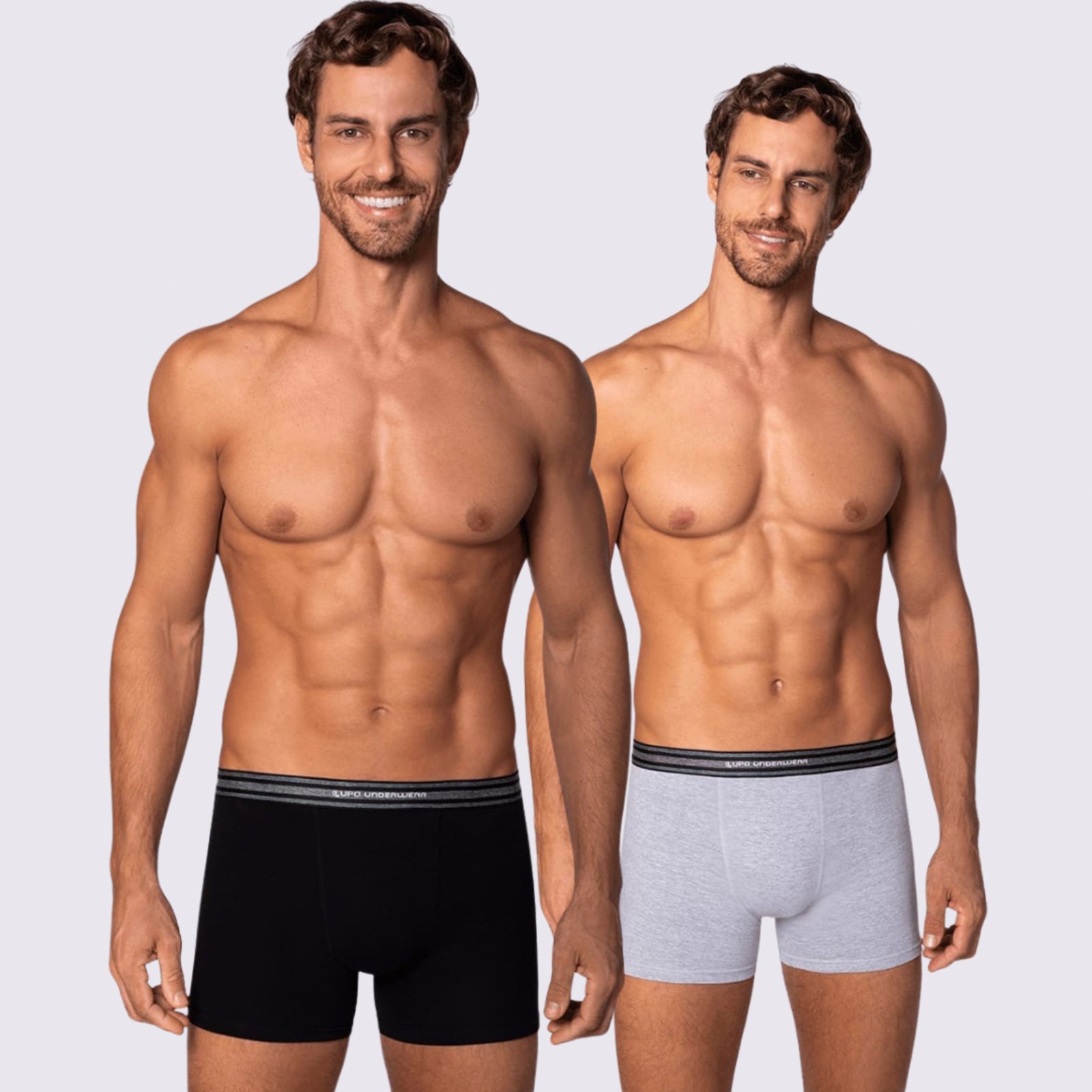 Kit 2 Cuecas Lupo Boxer Adulto Com Elastano Mescla e Preto