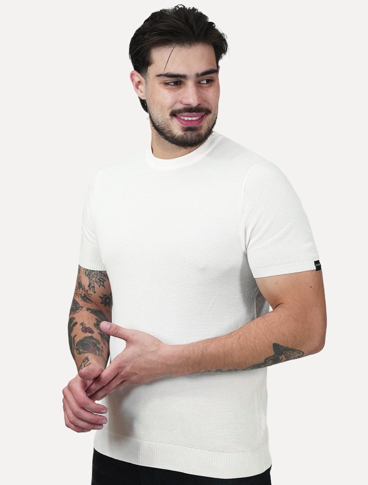 Tricô Dixen Manga Curta Gola Careca Branco