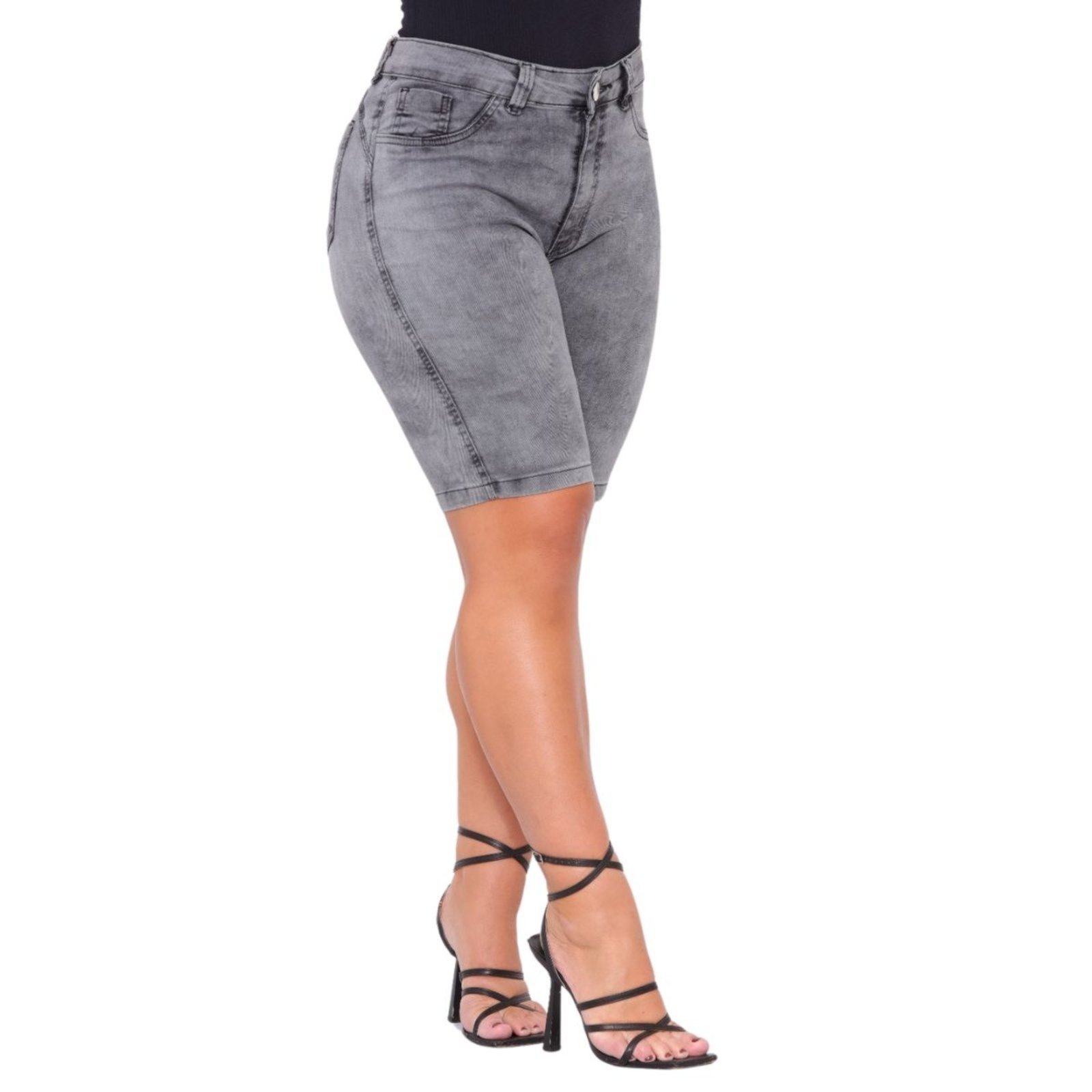 Bermuda Jeans Comprida Cinza Grafite