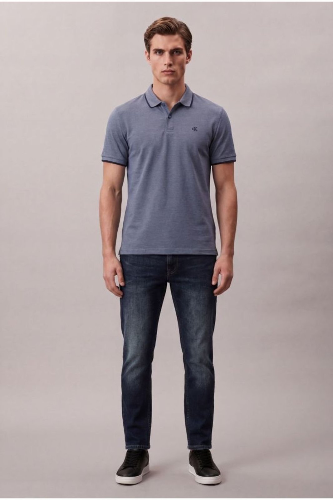 Polo Manga Curta Calvin Klein Jeans Slim Friso Calvin Klein Bordado - Indigo