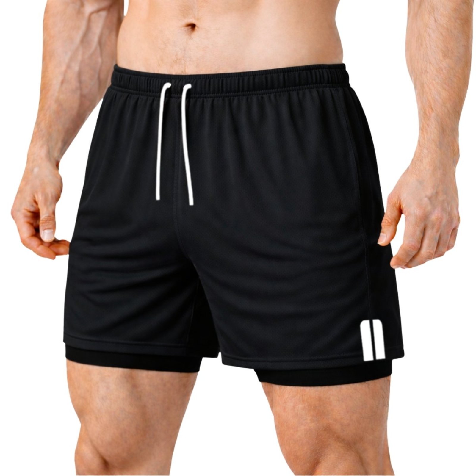Short Treino Dry Fit Térmico 2 em 1 com Bolso para Celular e Porta-Toalha Calção Fitness Academia