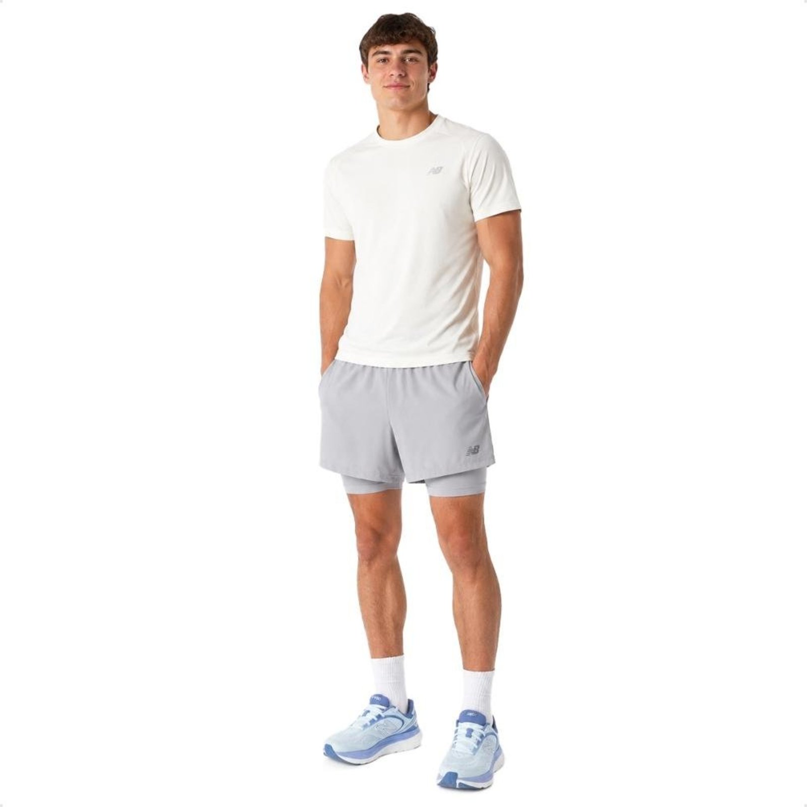 Shorts New Balance Sport Essentials 2 In 1 - 5" Masculino Cinza"