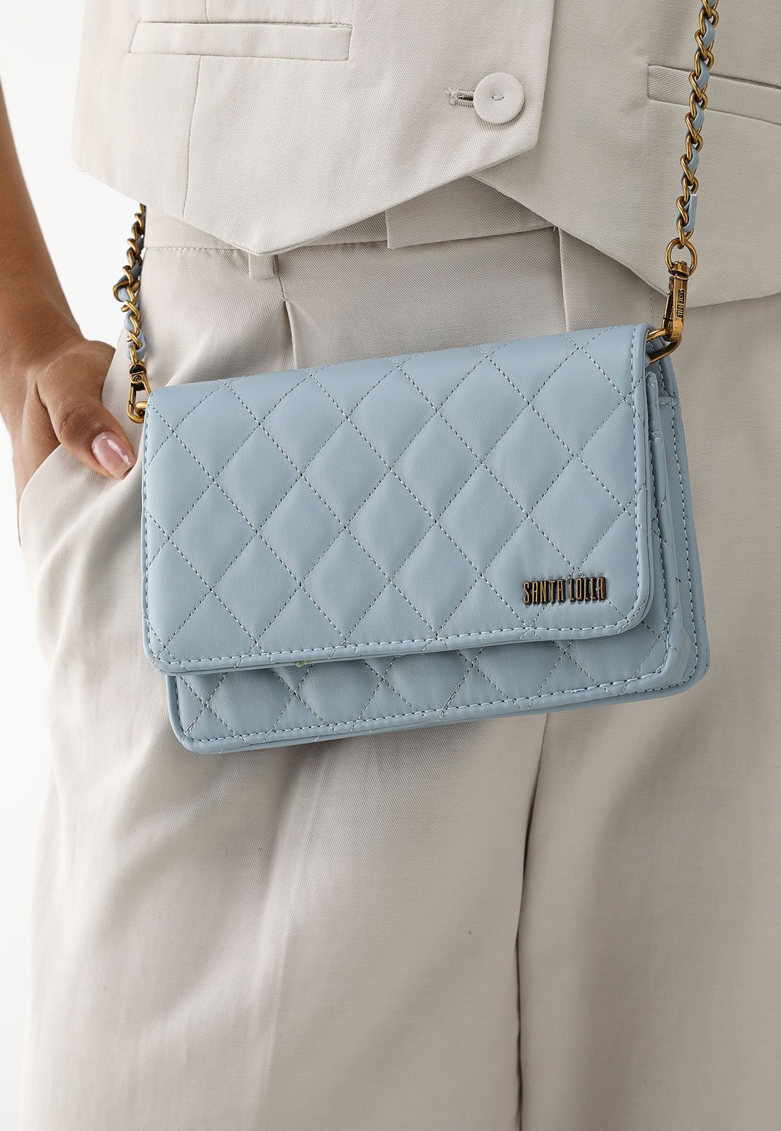 Bolsa Transversal Santa Lolla Alça Corrente Azul