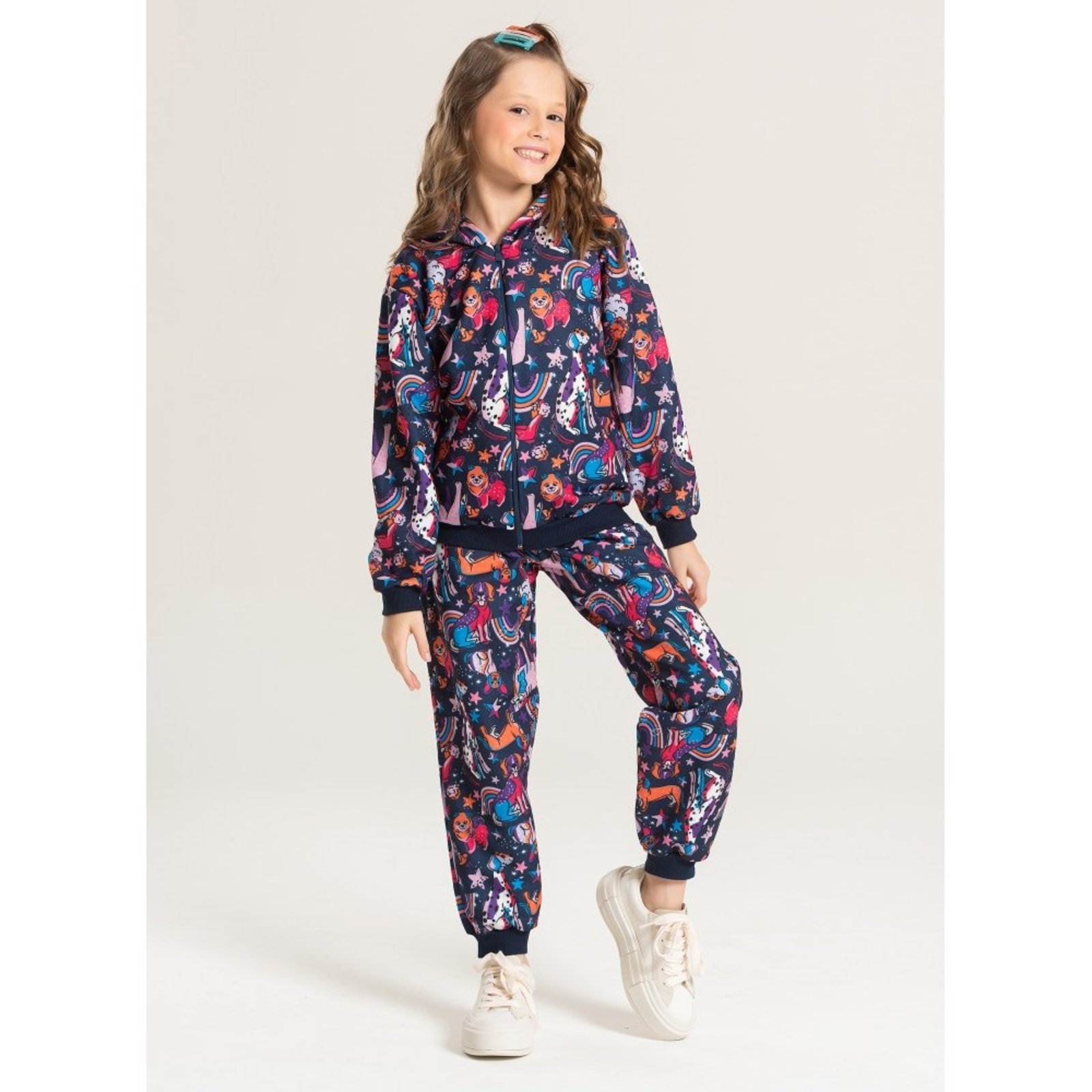 Infantil – Conjunto Inverno Menina Marinho Jaqueta Com Capuz e Calça em Moletom Animais Mágicos