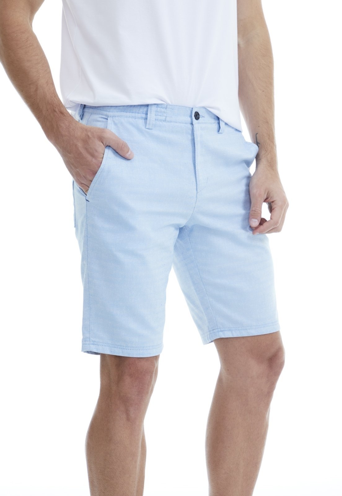 Bermuda Sarja Traymon Slim Cós Elástico Azul Claro