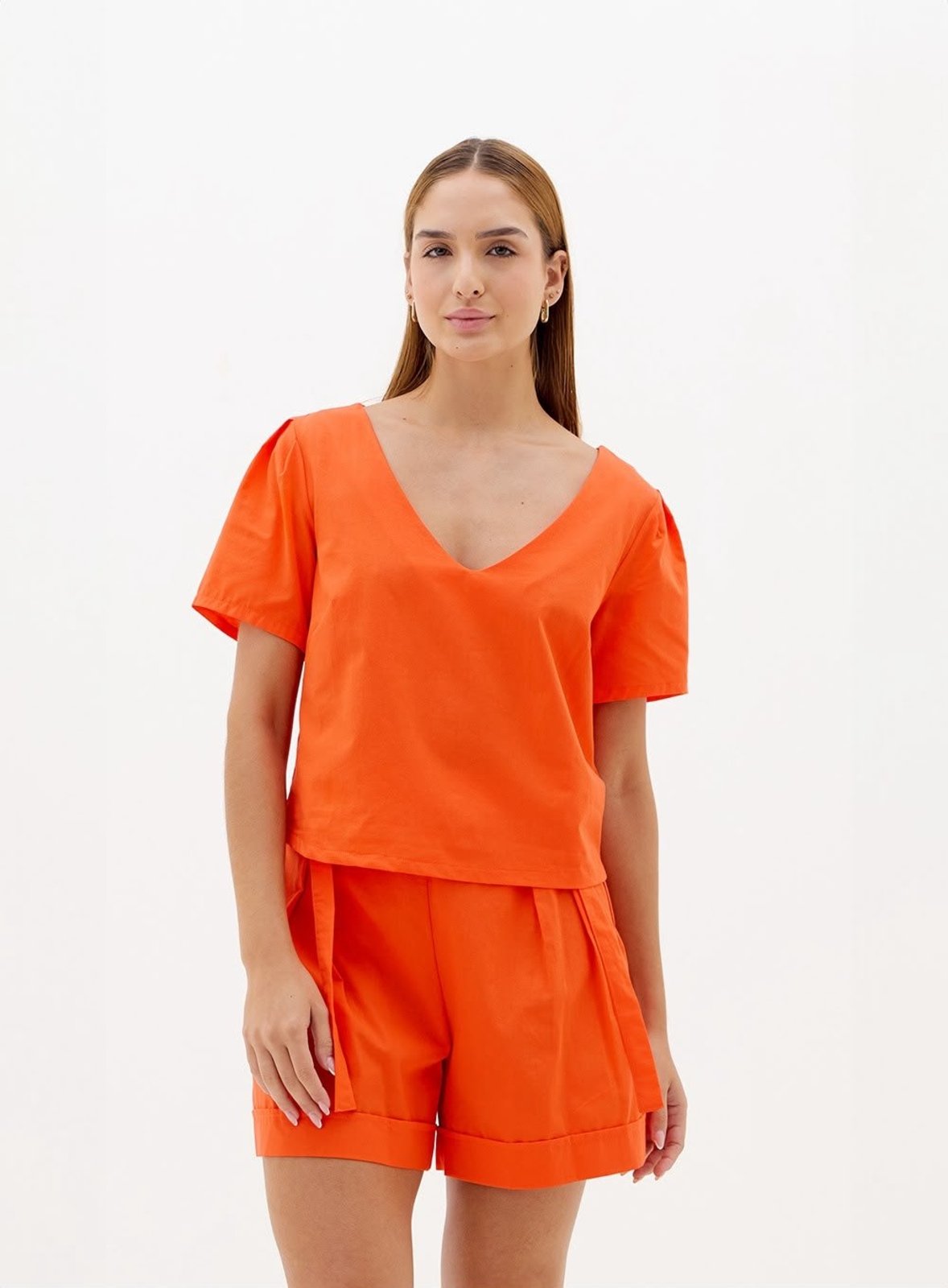 Blusa Manga Curta Com Pregas Triton Laranja