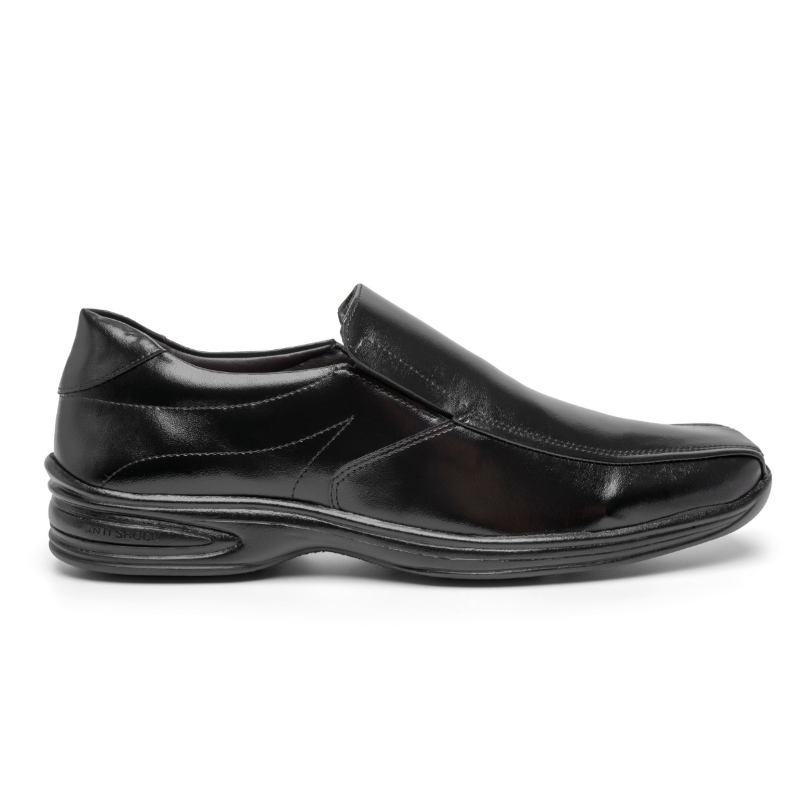 Sapato Masculino Miuzzi Social Calce Fácil Sem Cadarço Moderno Bico Quadrado Leve Preto