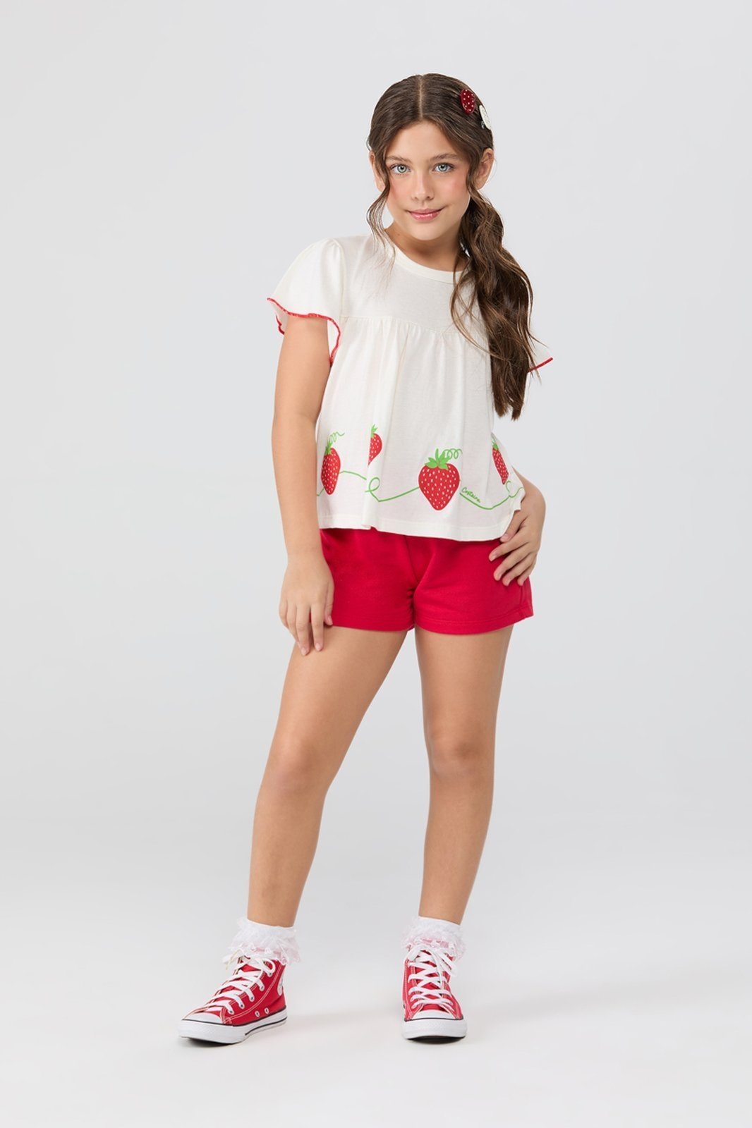 Infantil - Conjunto Feminino de Verão Babado e Morangos