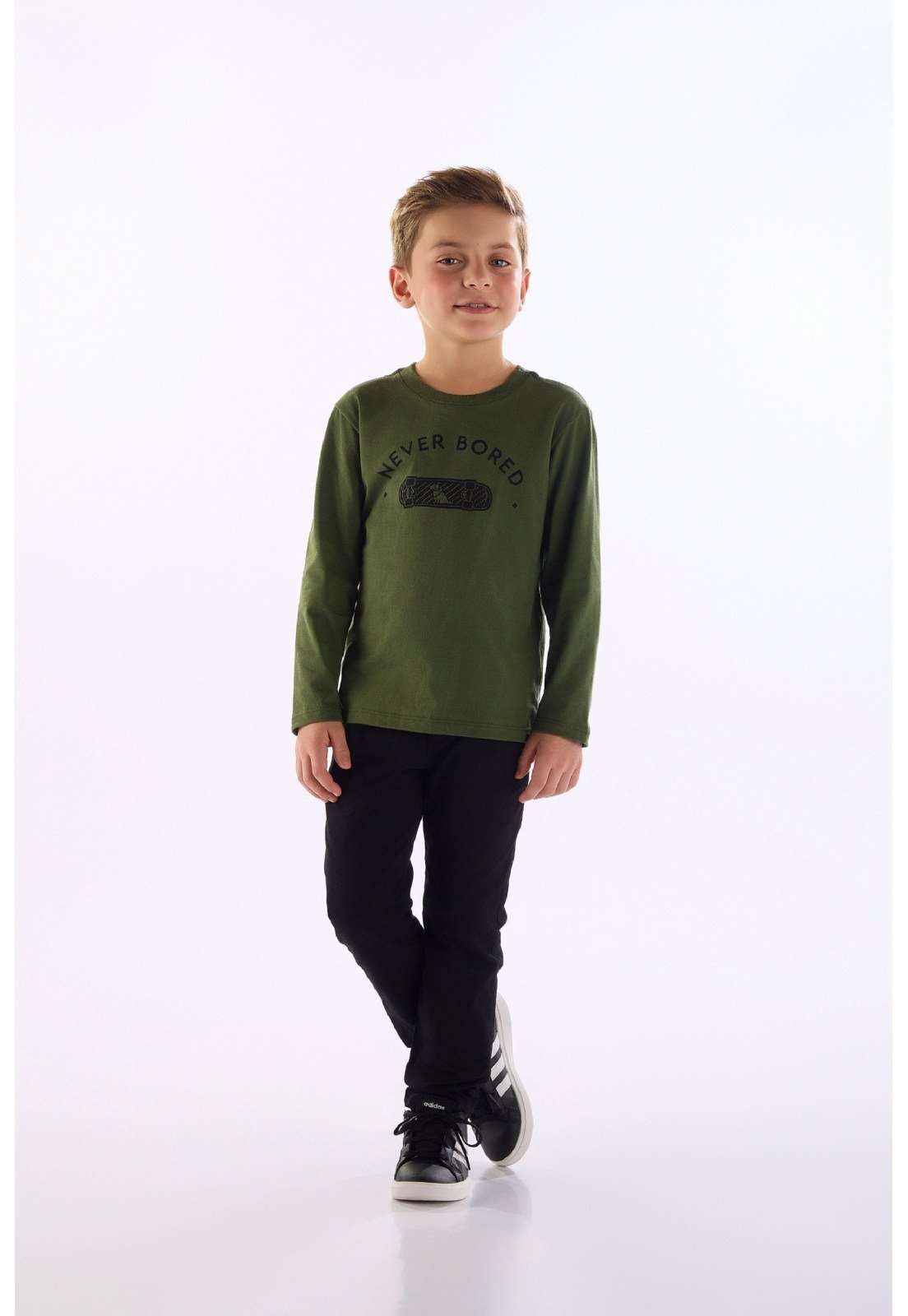 Infantil - Camiseta Manga Longa Estampa Quimby Verde