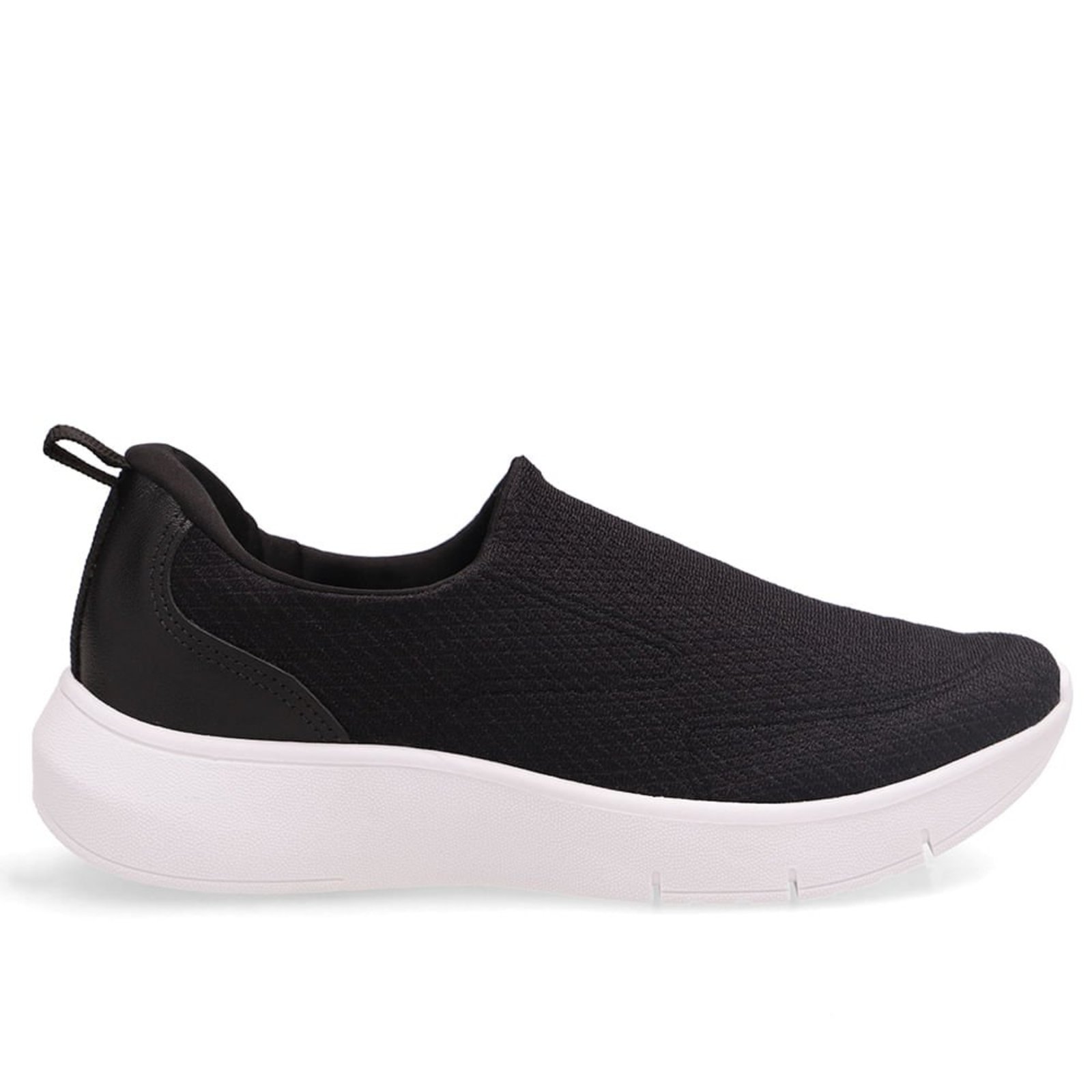 Tênis Preto Slip On Em Tecido e Couro