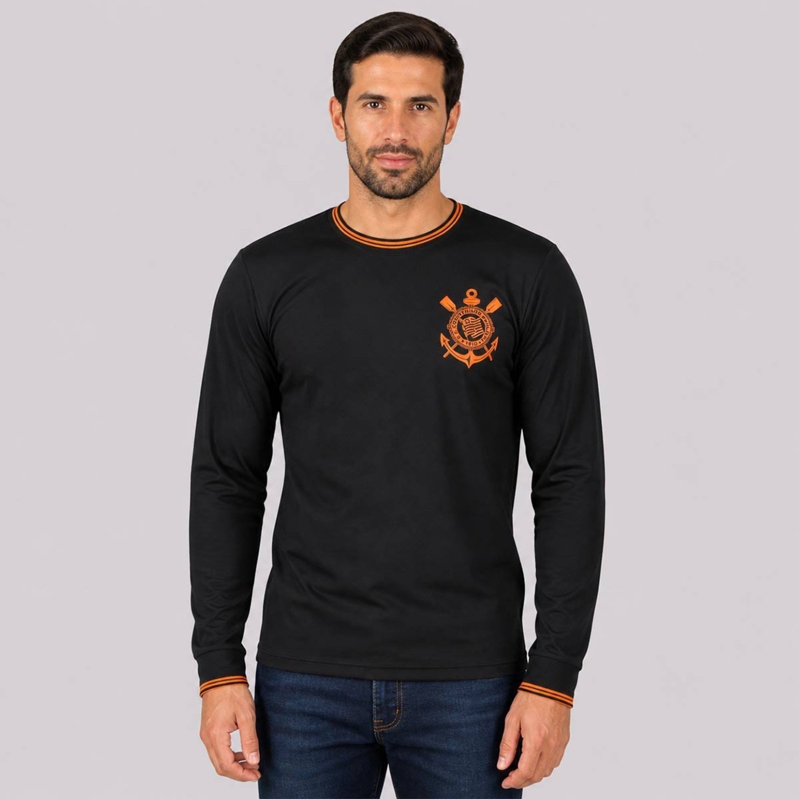 Camisa Corinthians Dry Manga Longa Preta e Laranja