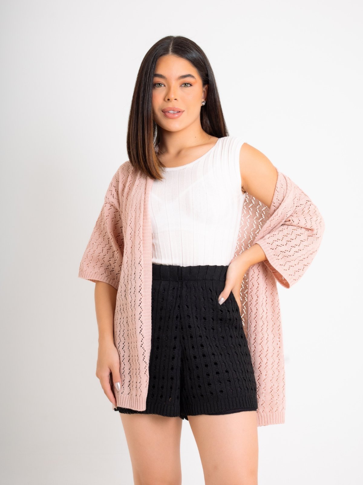 Casaco La Cor Tricot Kimono Pointelle Rosê