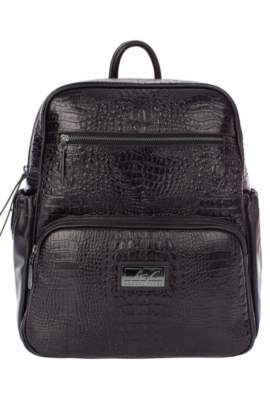 Mochila grande de couro croco metais grafite Zooey - Preto