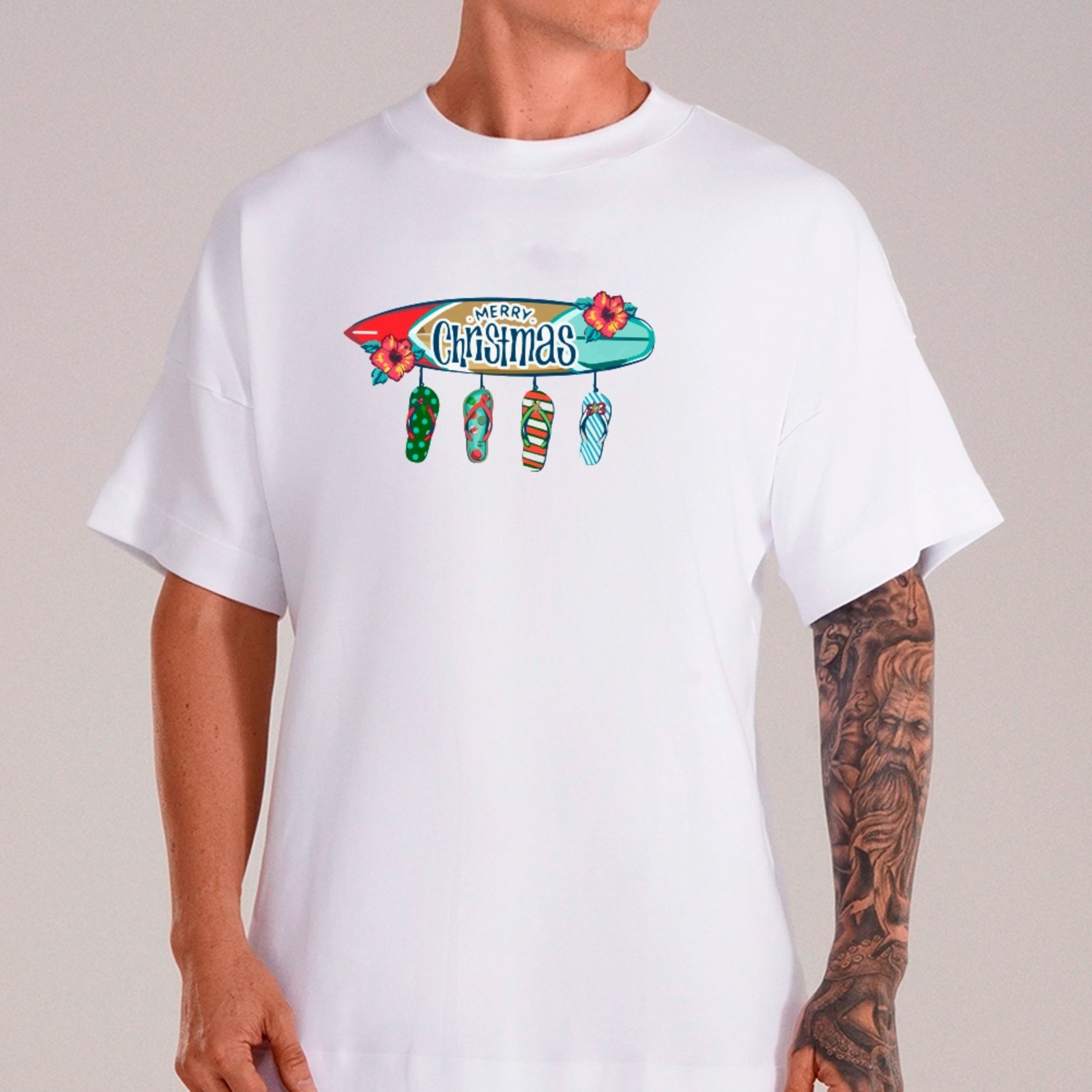Vista 2 Camiseta Ousy Oversized Natal Merry Christmas Verão Unissex marrom ousy marrom