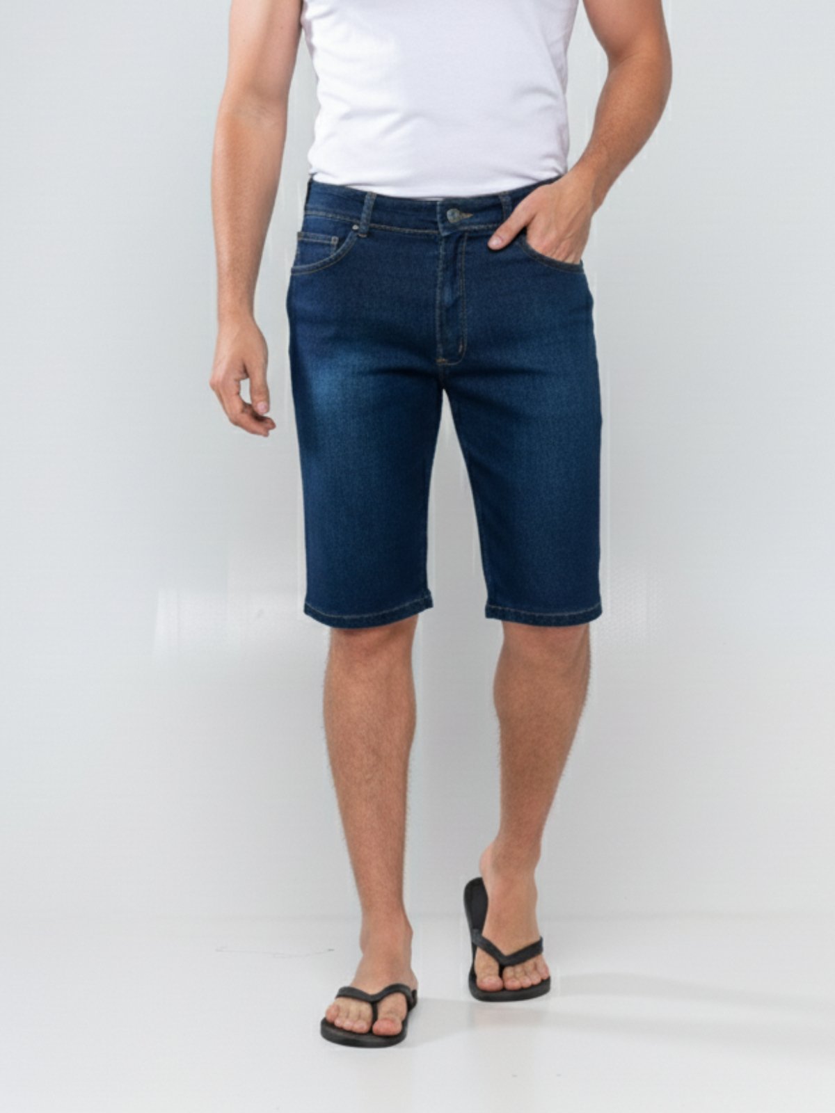 Vista 2 Bermuda Masculina Kovali Escura Confortável para o Dia a Dia KOVALI FASHION STORE azul/jeans KOVALI FASHION STORE azul/jeans